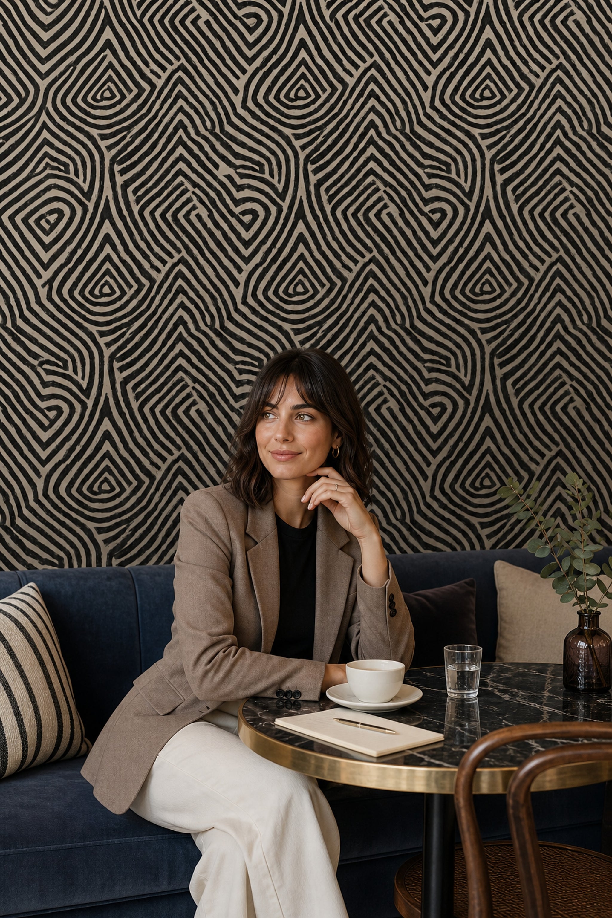 Abstract Geometric Wallpaper Maze Pattern Tribal Inspired Decorative Mural