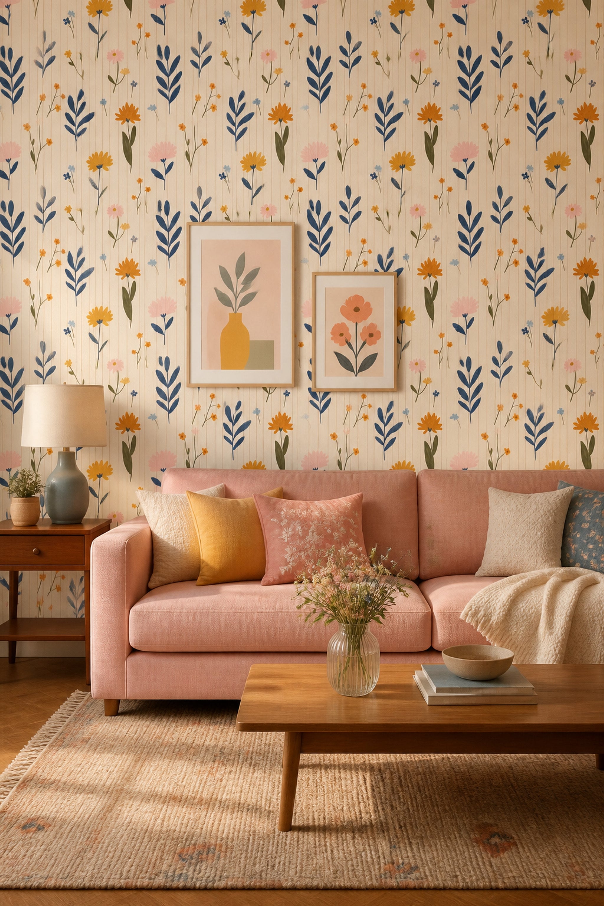 Floral Wallpaper Botanical Cream Background Decorative Mural