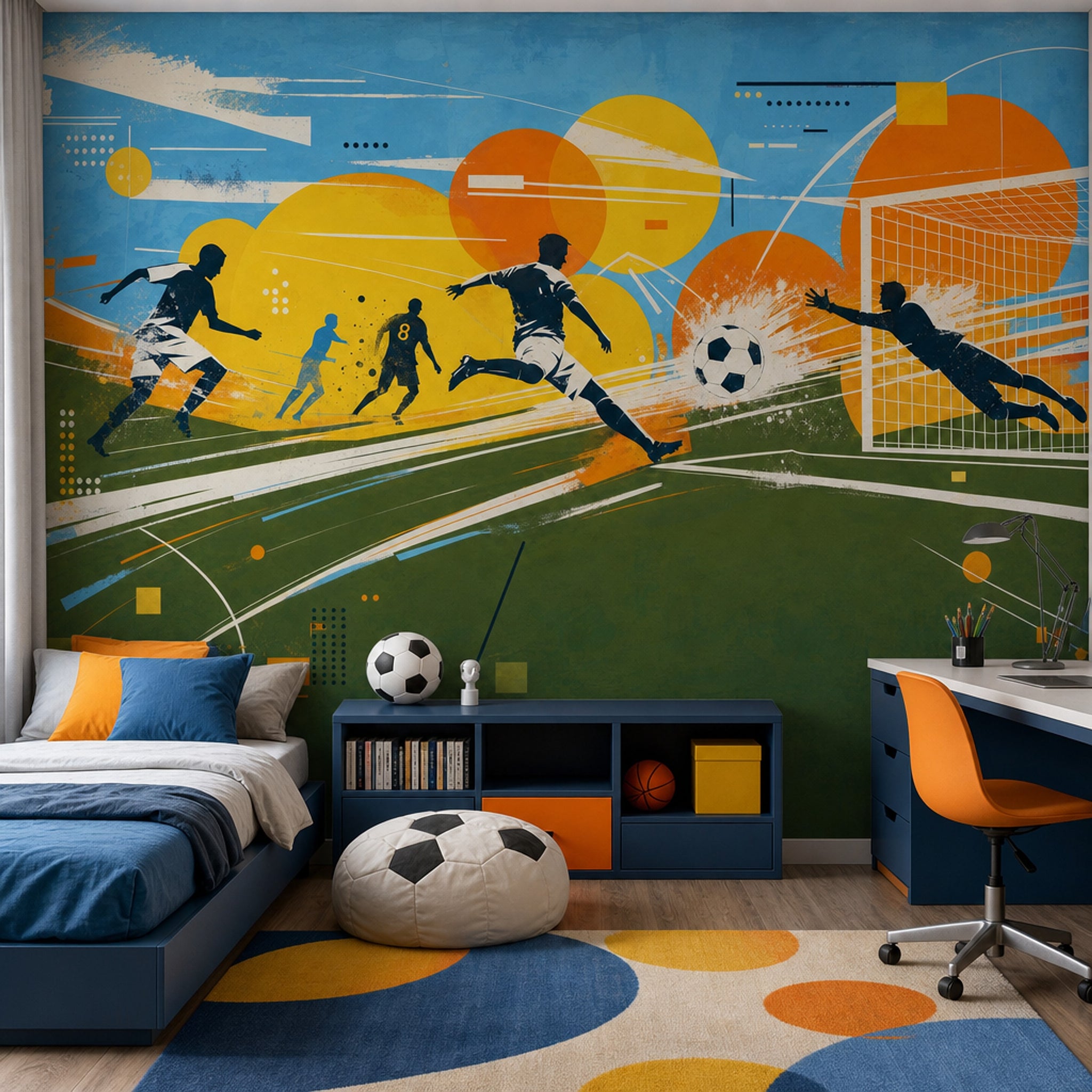 Mid Century Modern Wallpaper Retro Sports Removable Wall Decor