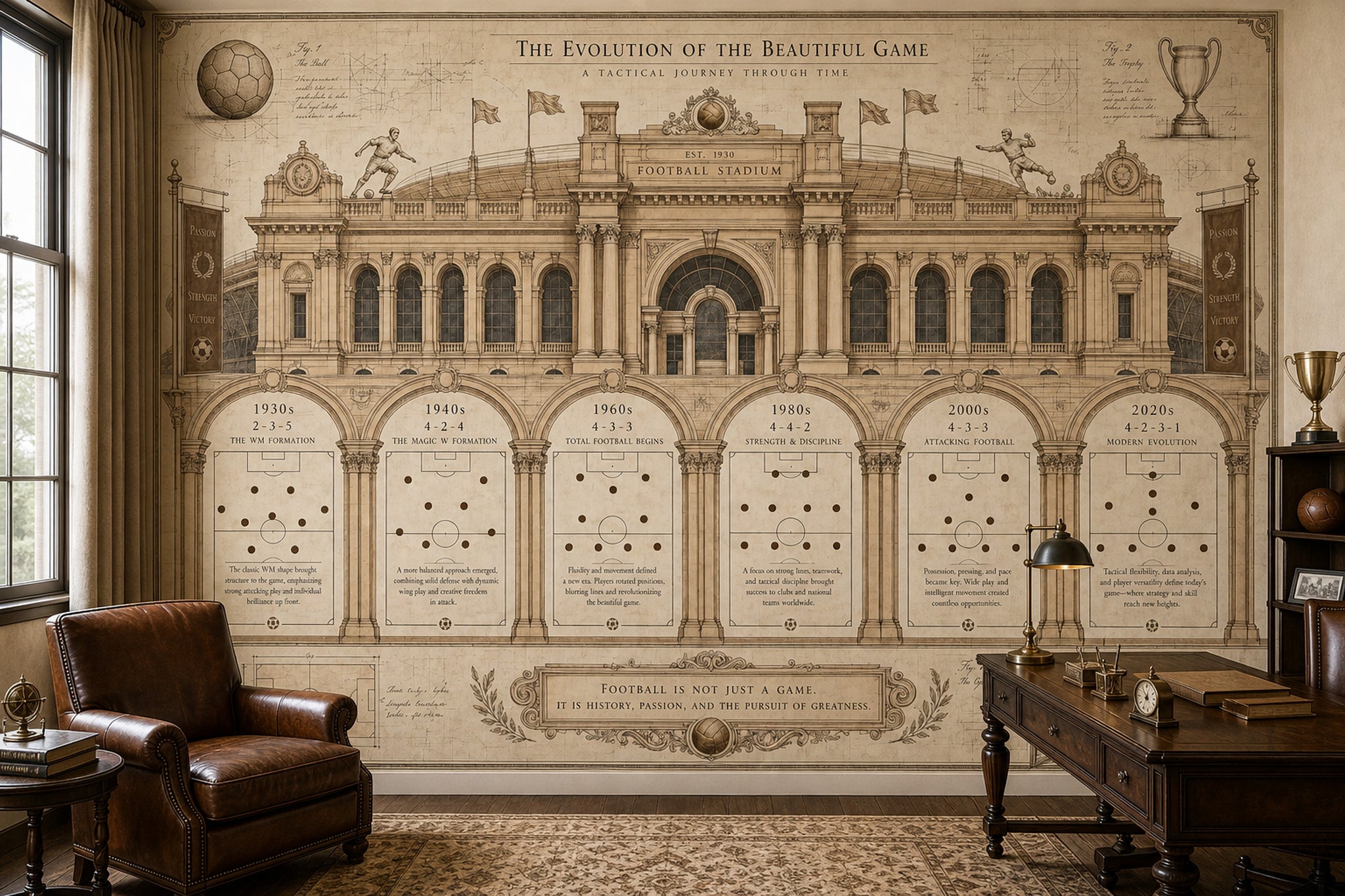 Football Tactics Wallpaper Vintage Stadium Architecture Wall Mural