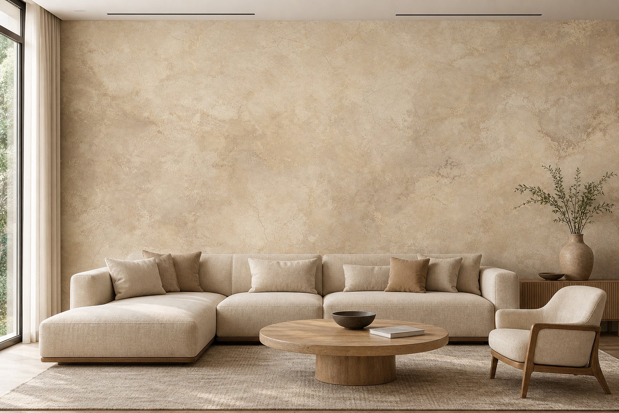 Beige Marble Wallpaper Stone Texture Travertine Look Removable Wall Decor