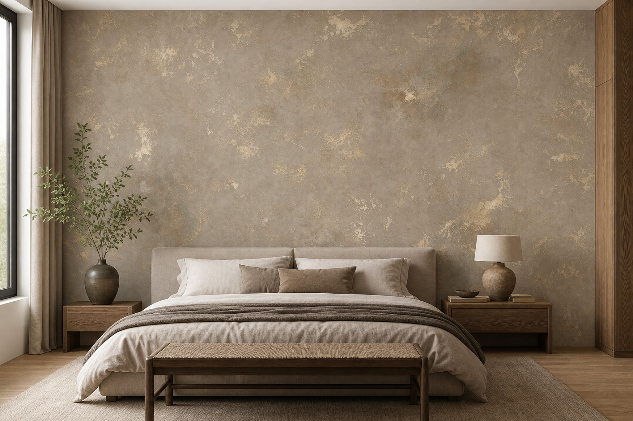 Textured Plaster Wallpaper Warm Gray Neutral Wall Mural
