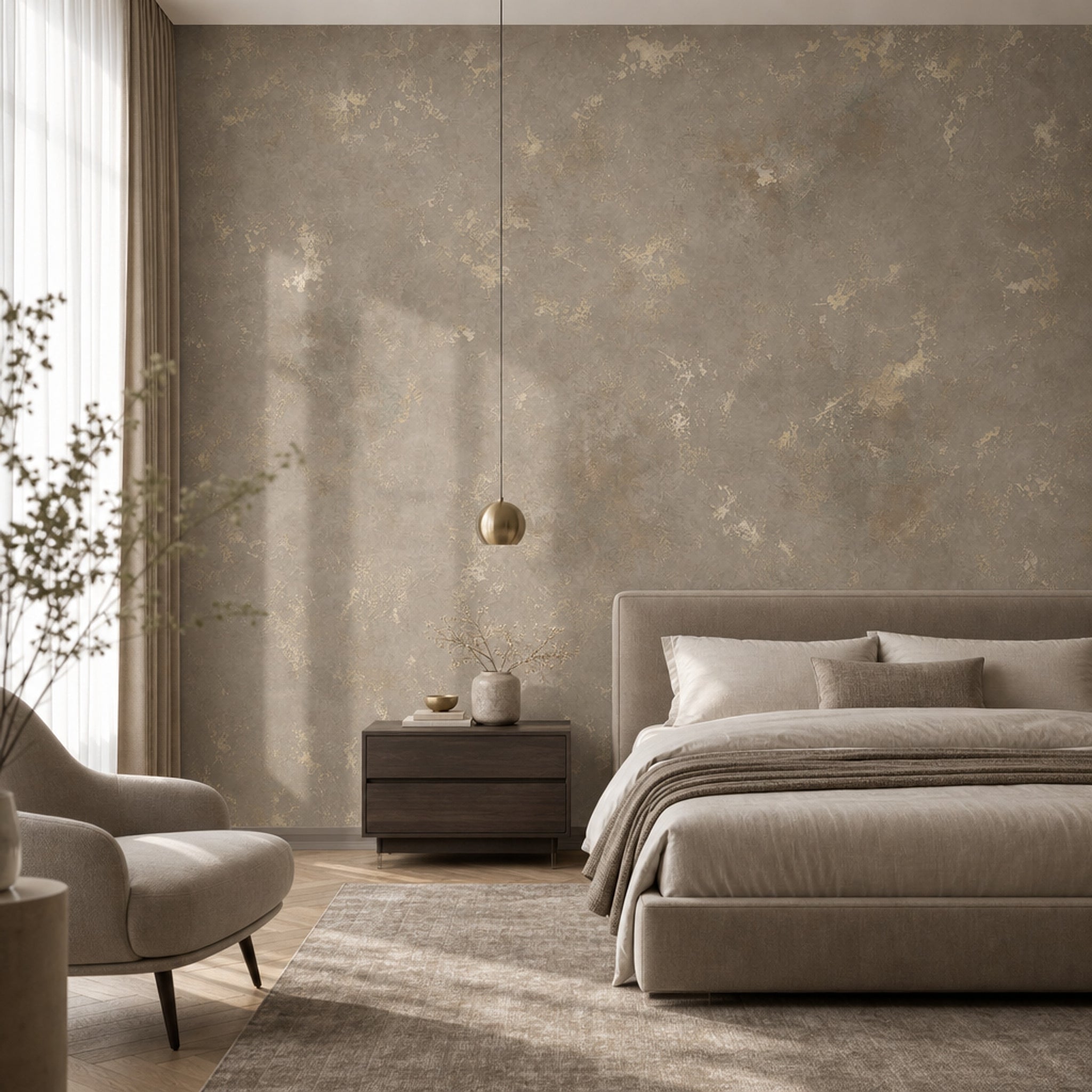 Textured Plaster Wallpaper Warm Gray Neutral Wall Mural