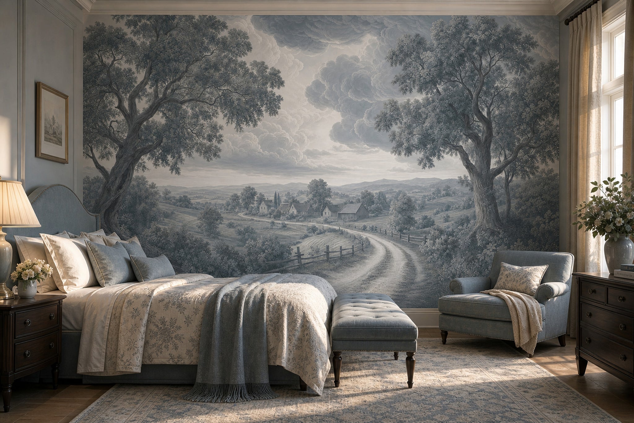 Pastoral Landscape Wallpaper Country Farmhouse Rolling Hills Removable Wall Decor