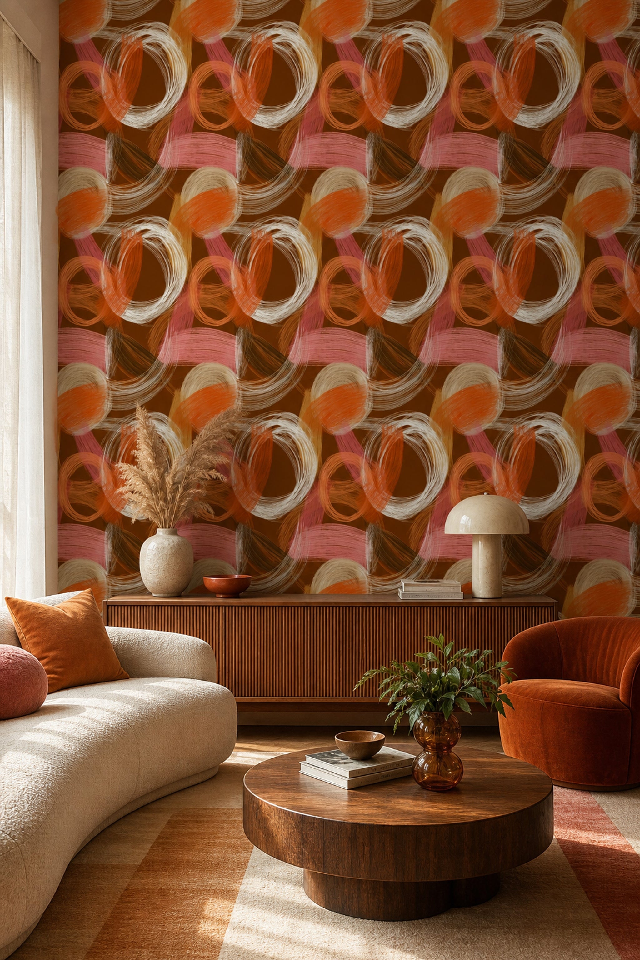 Brushstroke Circles Wallpaper Scribble Texture Modern Contemporary Decorative Mural