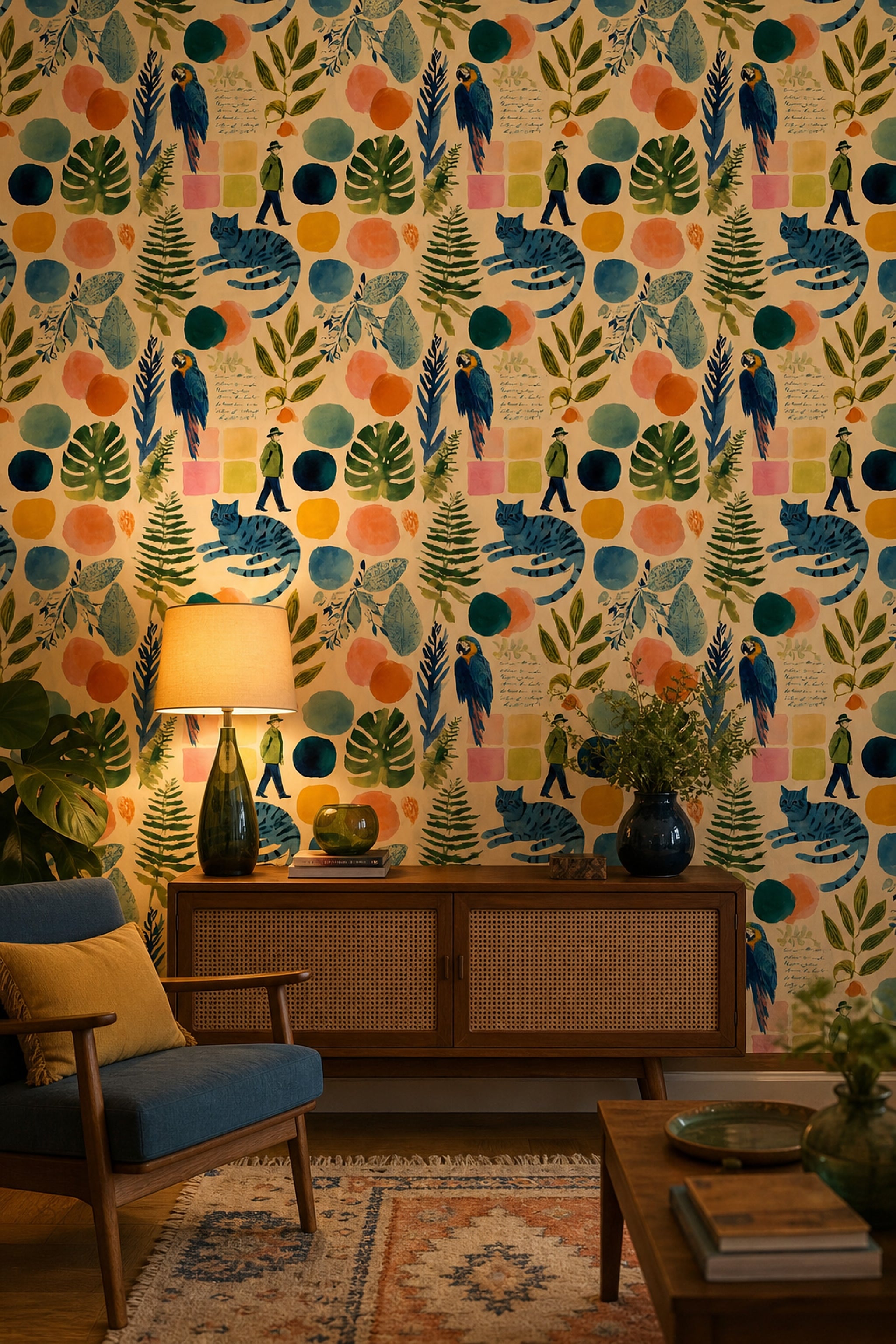 Parrot Macaw Wallpaper Botanical Leaves Removable Eclectic Collage Wall Double Roll