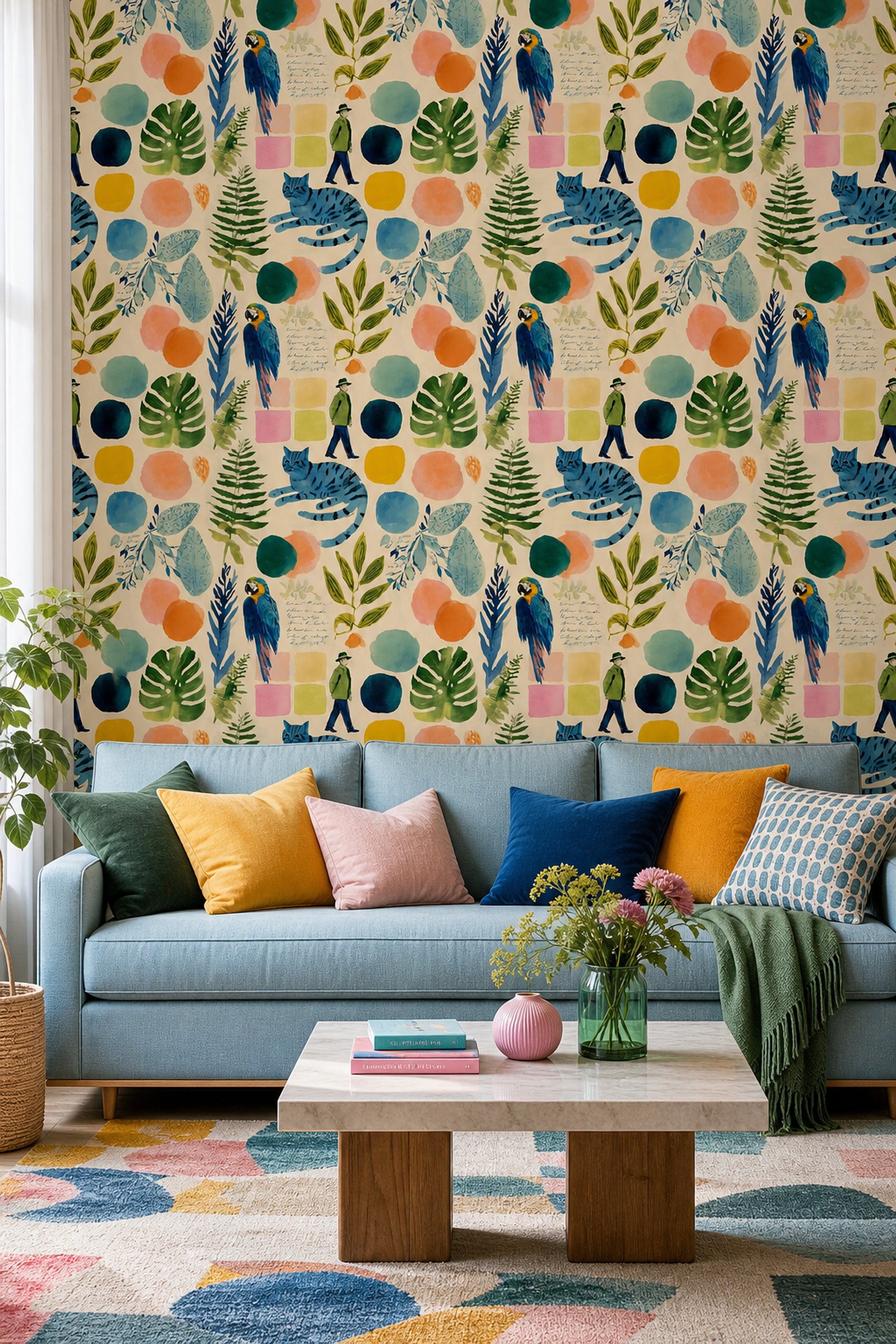 Parrot Macaw Wallpaper Botanical Leaves Removable Eclectic Collage Wall Double Roll
