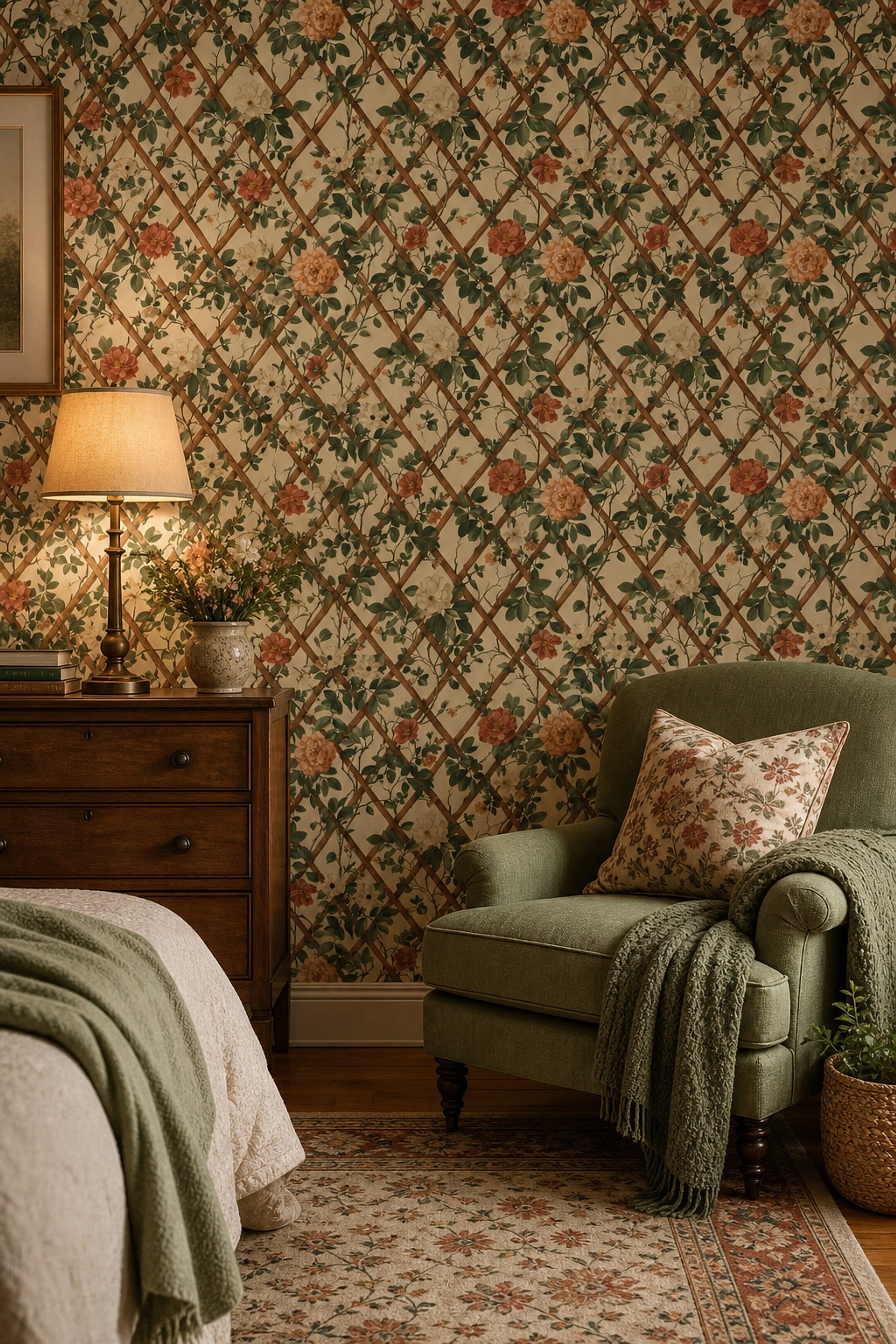 Floral Trellis Wallpaper Botanical Vines Traditional Wallpaper Decorative Mural