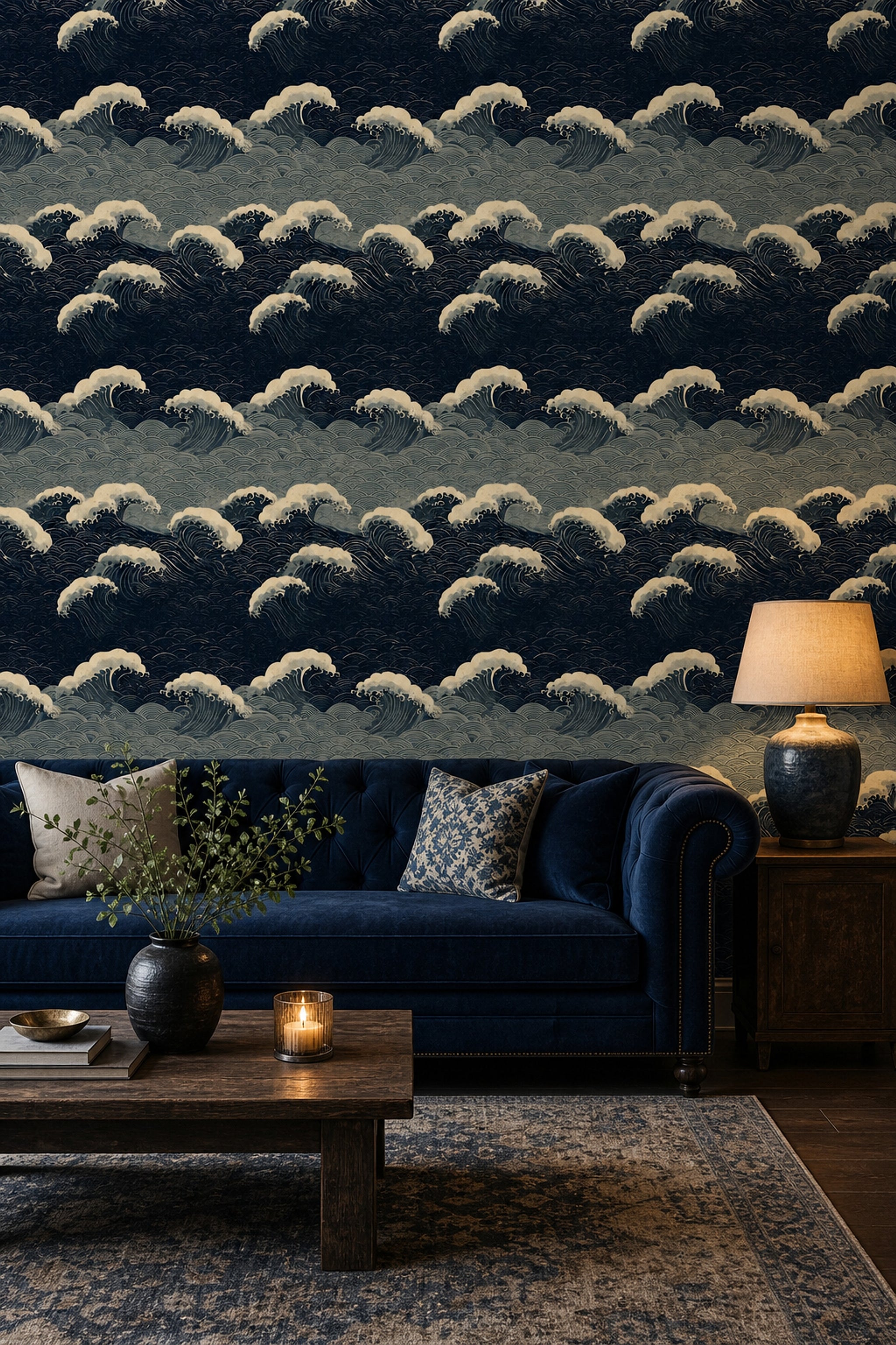 Japanese Wave Wallpaper Ukiyo E Removable Ocean Wall Double Roll