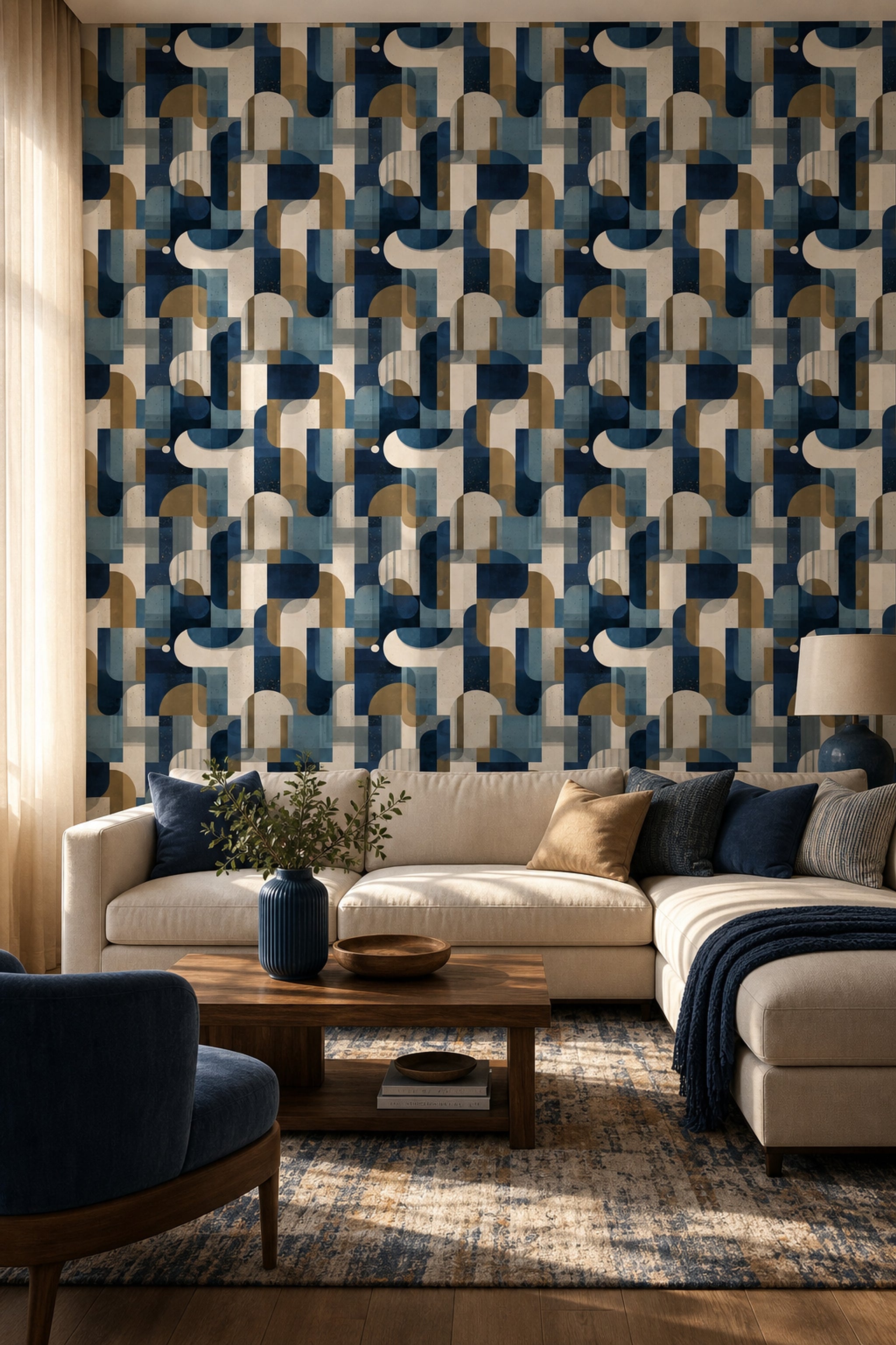Mid Century Modern Wallpaper Geometric Removable Abstract Wall Double Roll