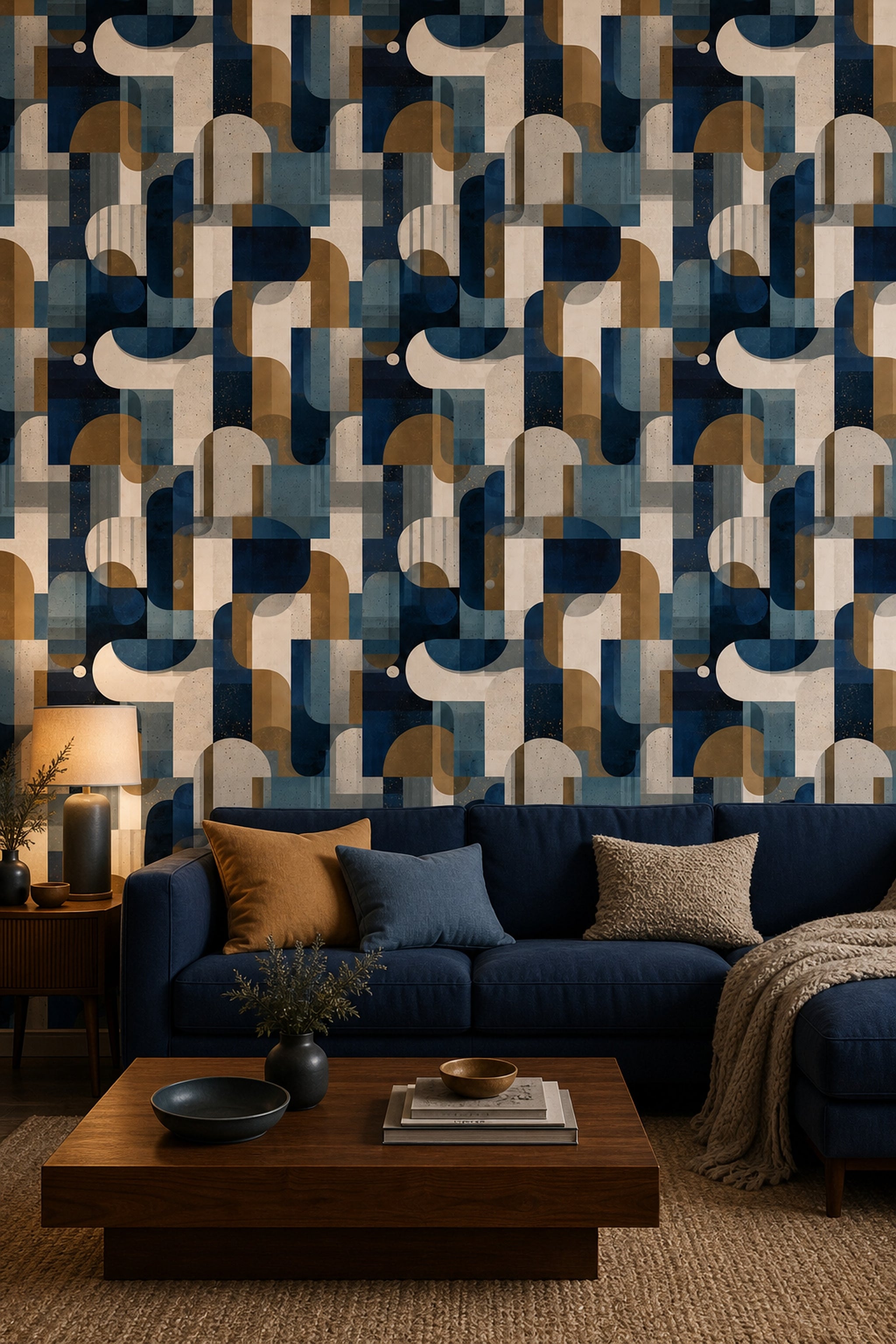 Mid Century Modern Wallpaper Geometric Removable Abstract Wall Double Roll