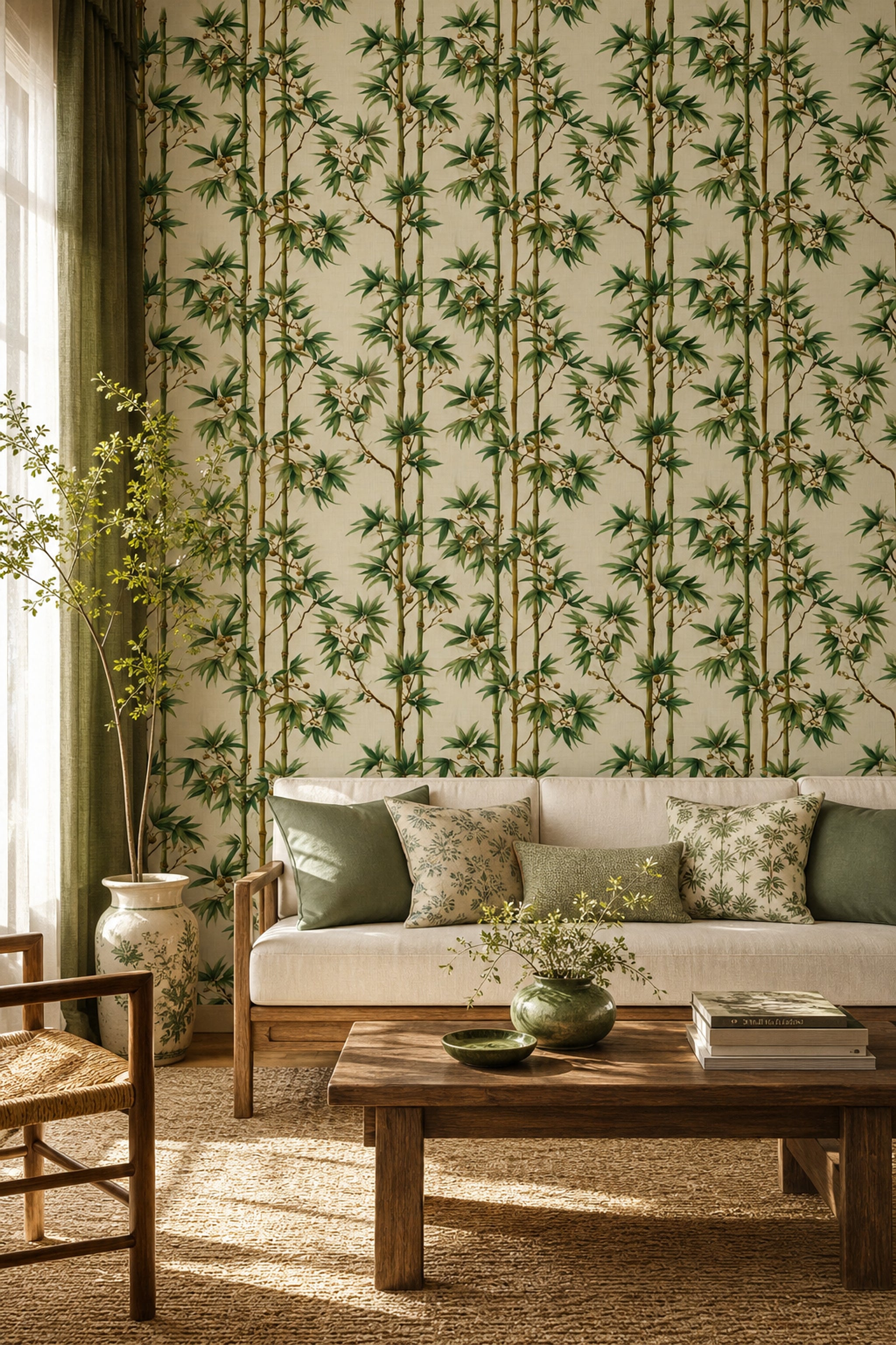 Bamboo Wallpaper Botanical Asian Inspired Removable Wall Decor