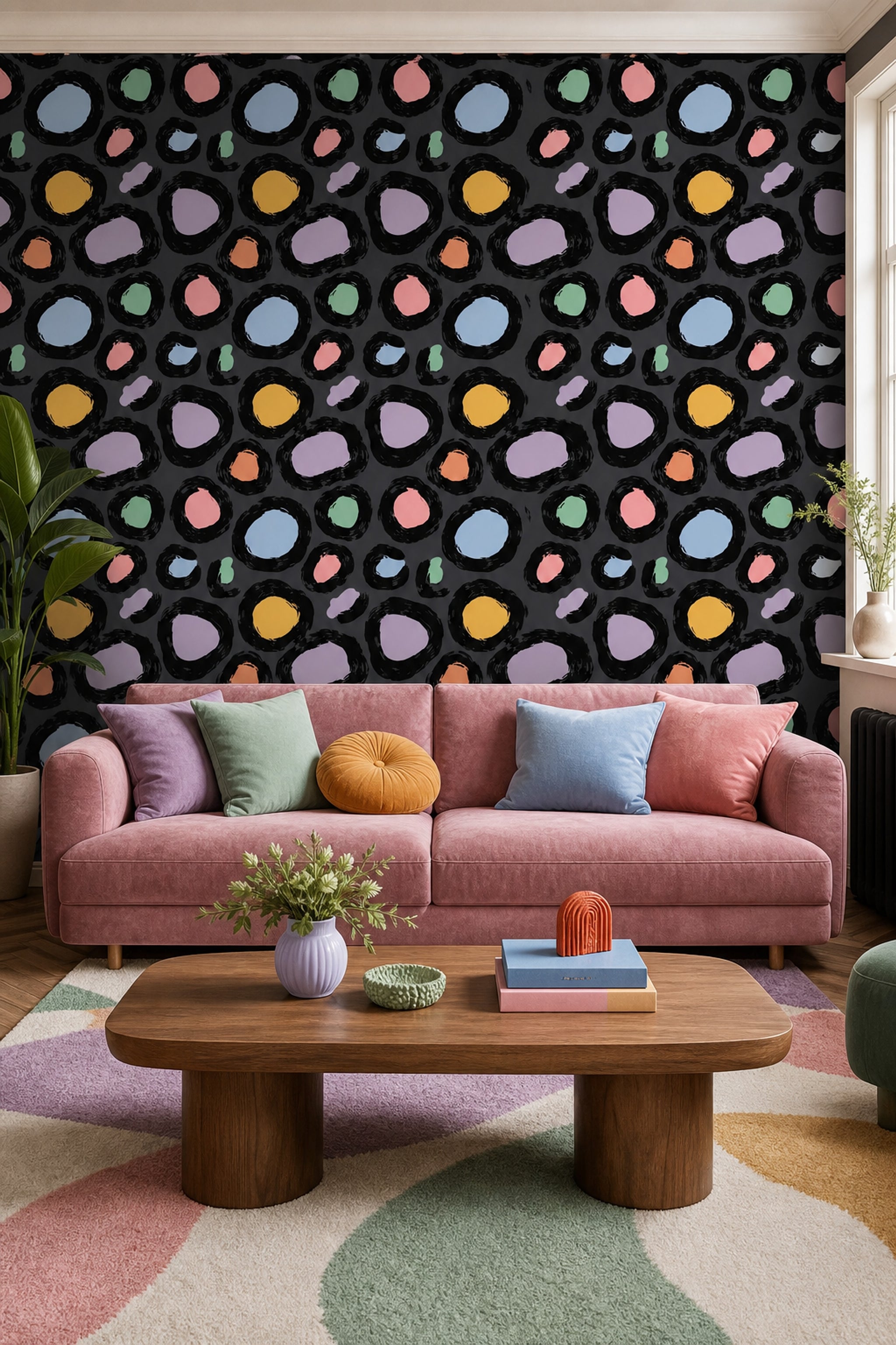 Dark Abstract Wallpaper Bold Spots Modern Graphic Decorative Mural