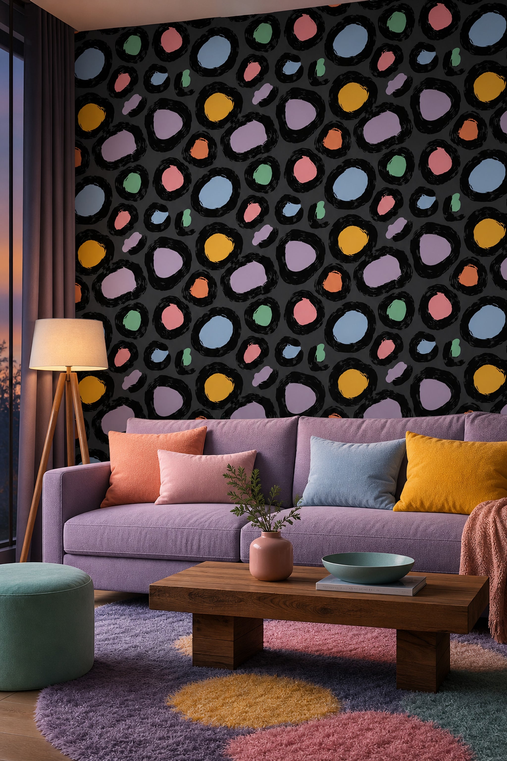 Dark Abstract Wallpaper Bold Spots Modern Graphic Decorative Mural