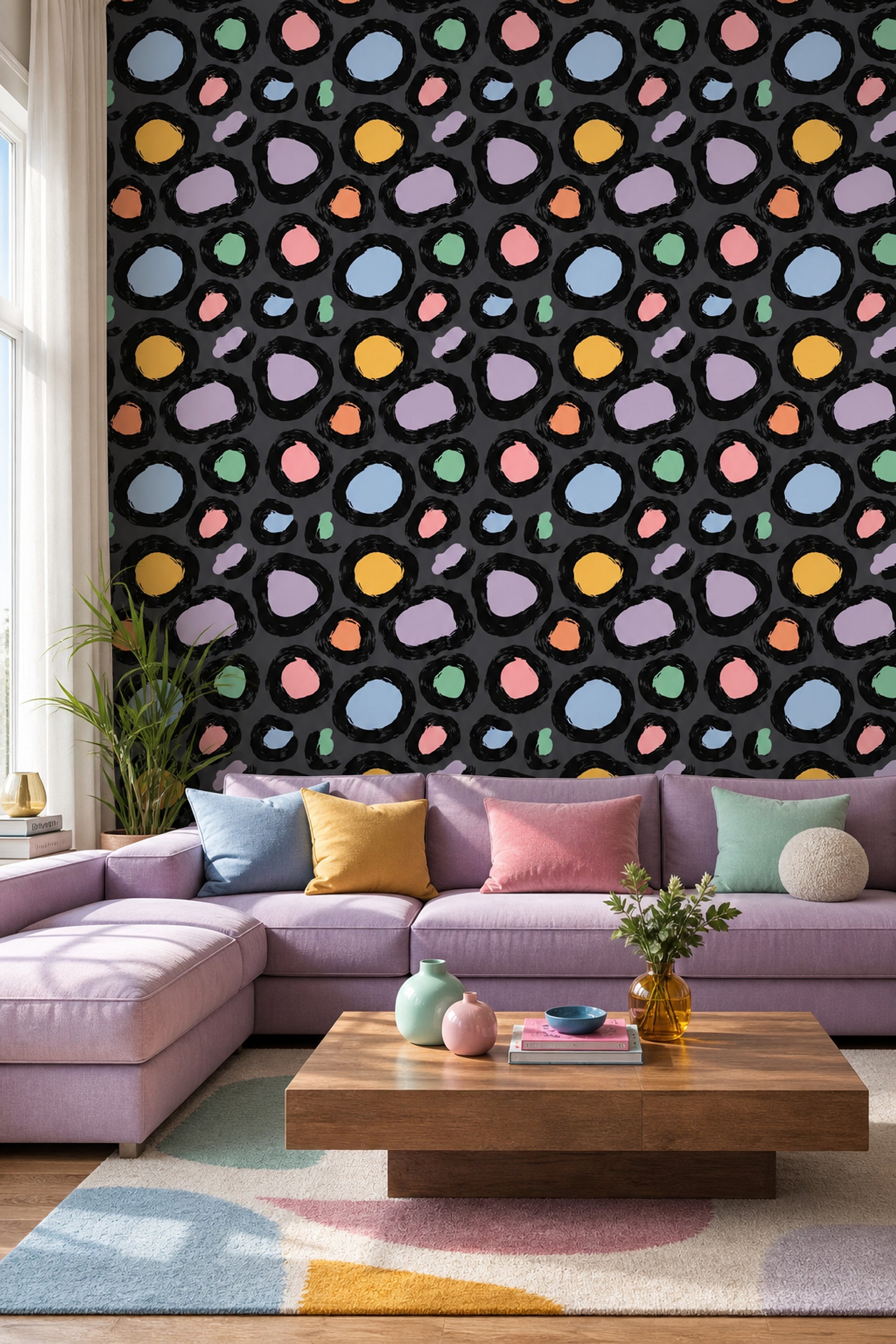 Dark Abstract Wallpaper Bold Spots Modern Graphic Decorative Mural