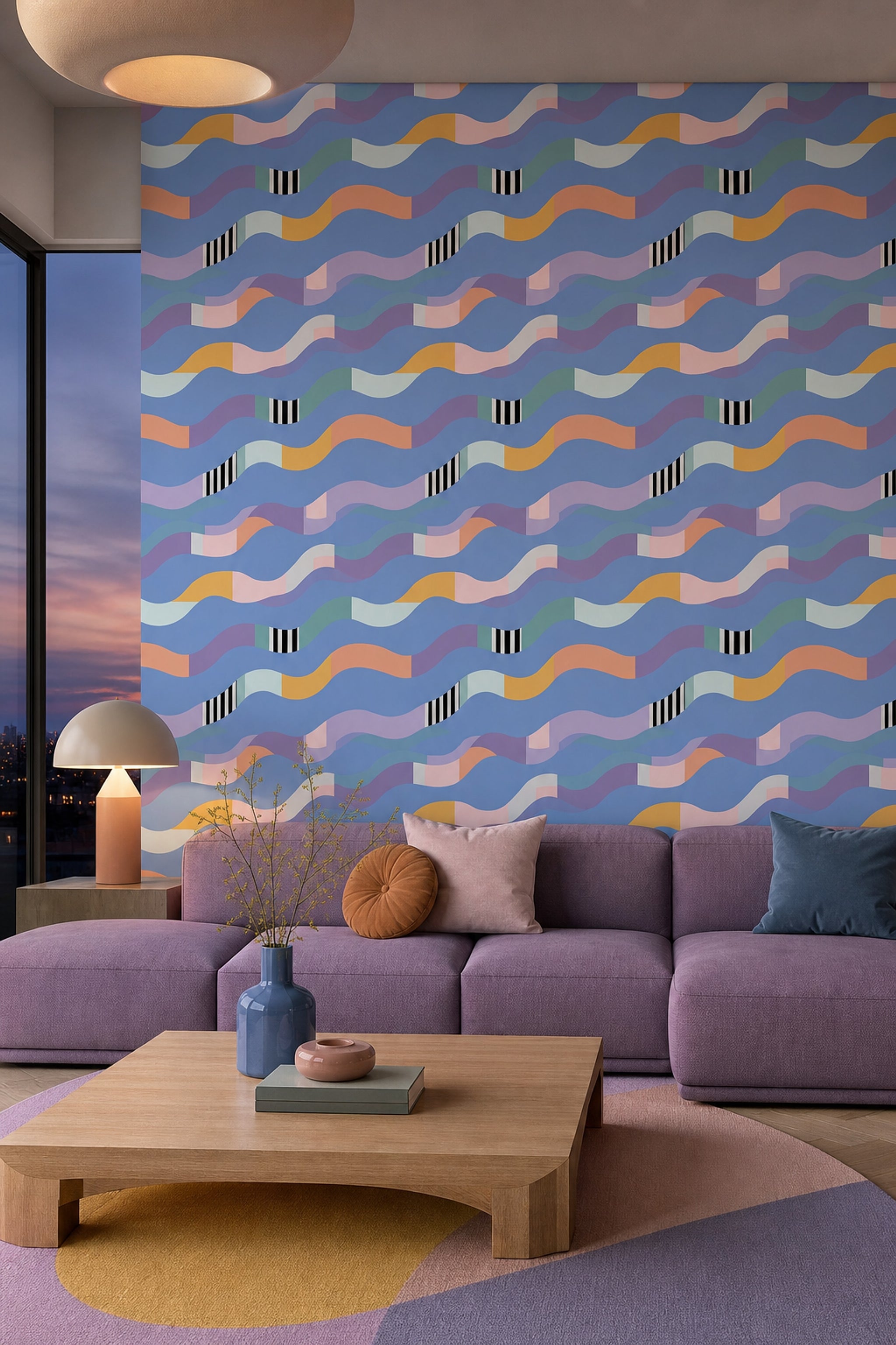 Mid Century Modern Wallpaper Geometric Removable Abstract Wall Double Roll