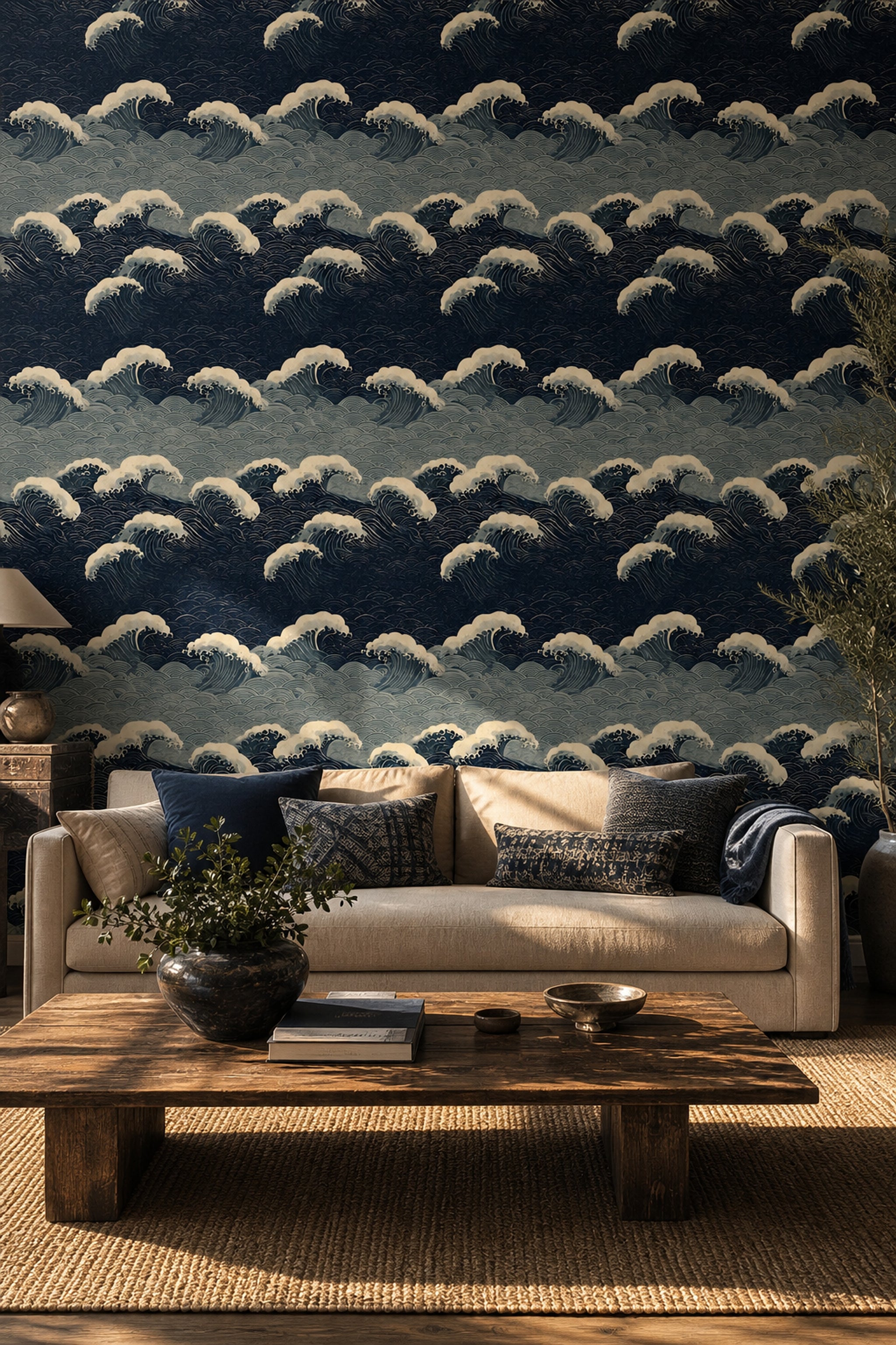 Japanese Wave Wallpaper Ukiyo E Removable Ocean Wall Double Roll