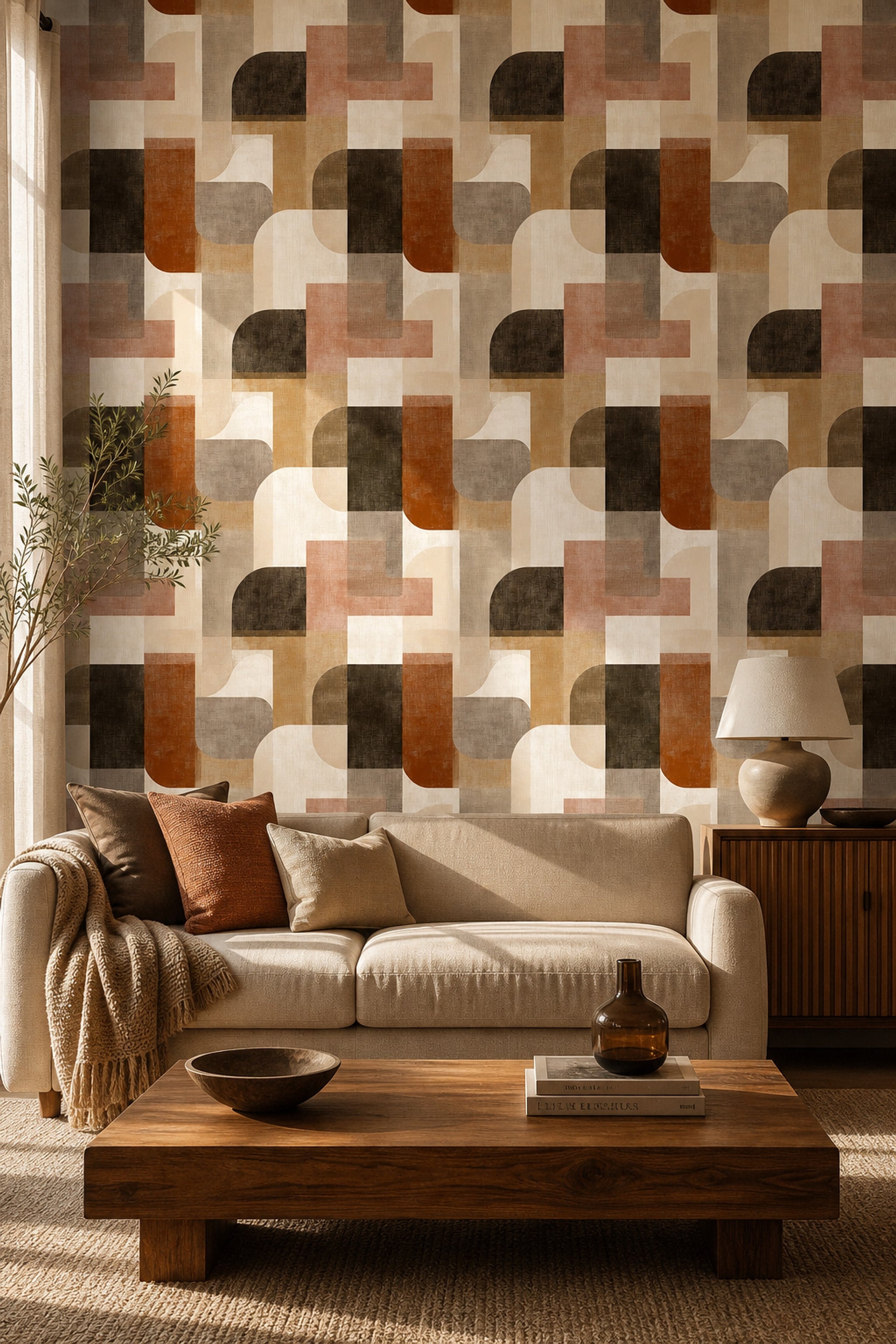 Mid Century Modern Wallpaper Geometric Abstract Decorative Mural