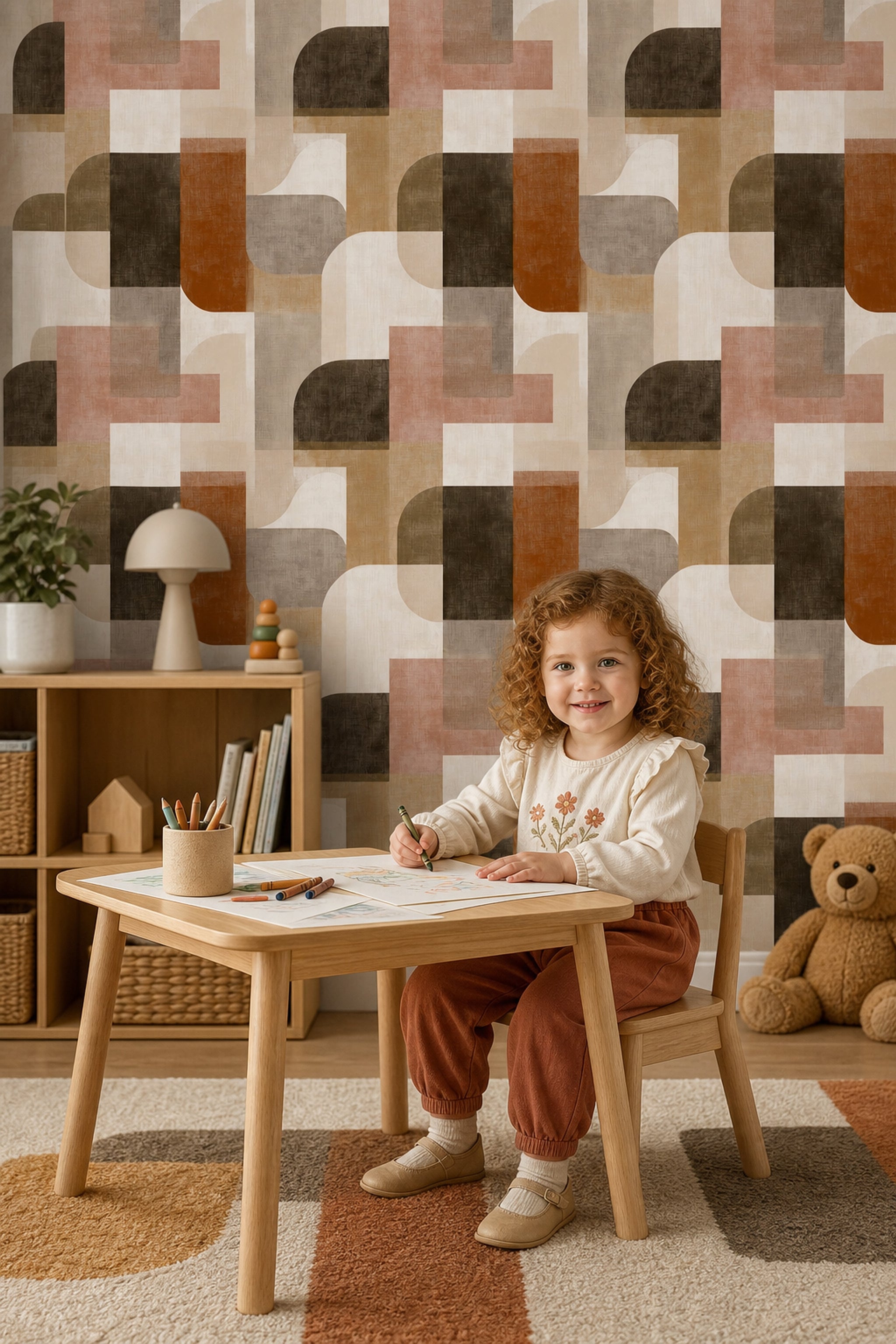 Mid Century Modern Wallpaper Geometric Abstract Decorative Mural