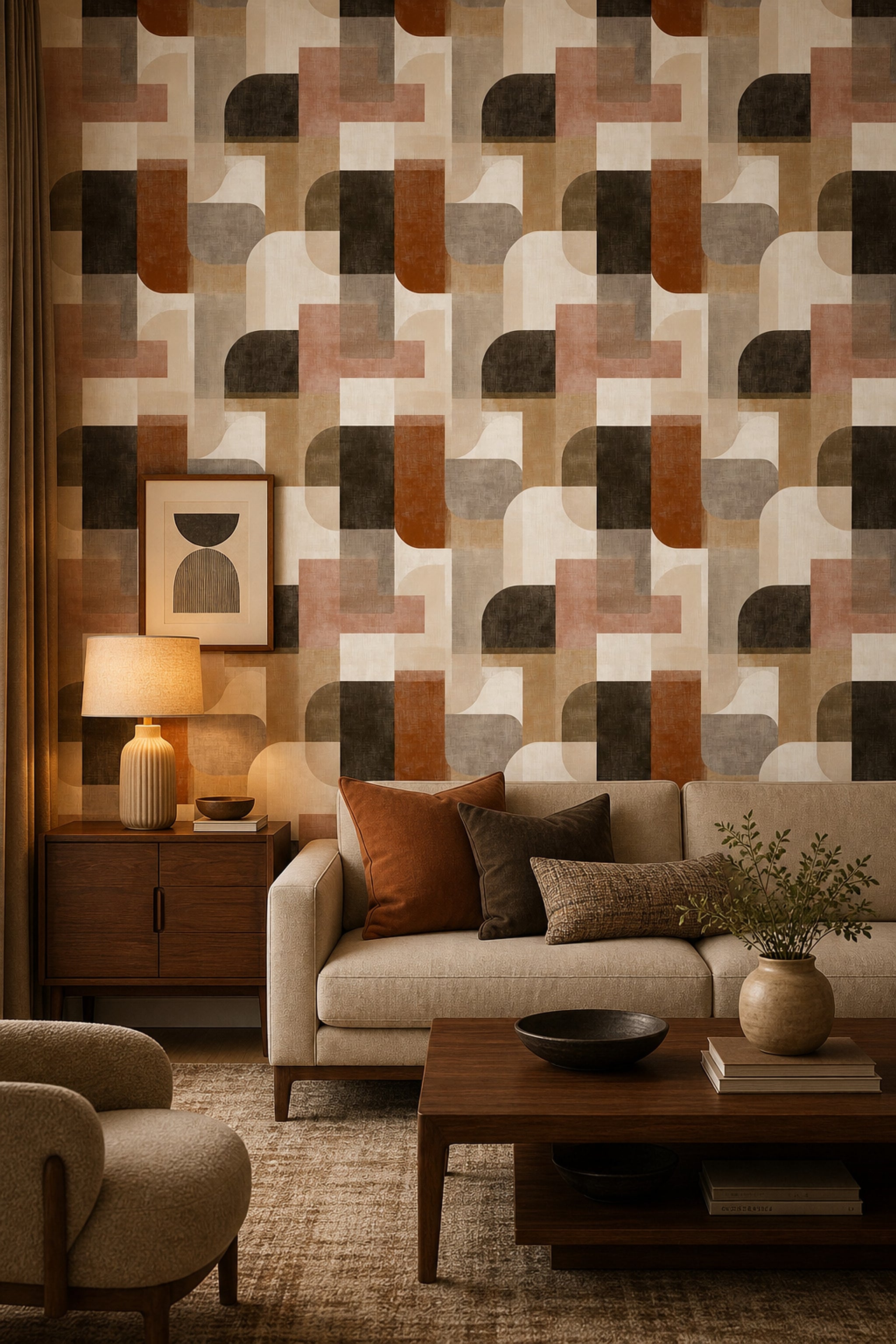 Mid Century Modern Wallpaper Geometric Abstract Decorative Mural