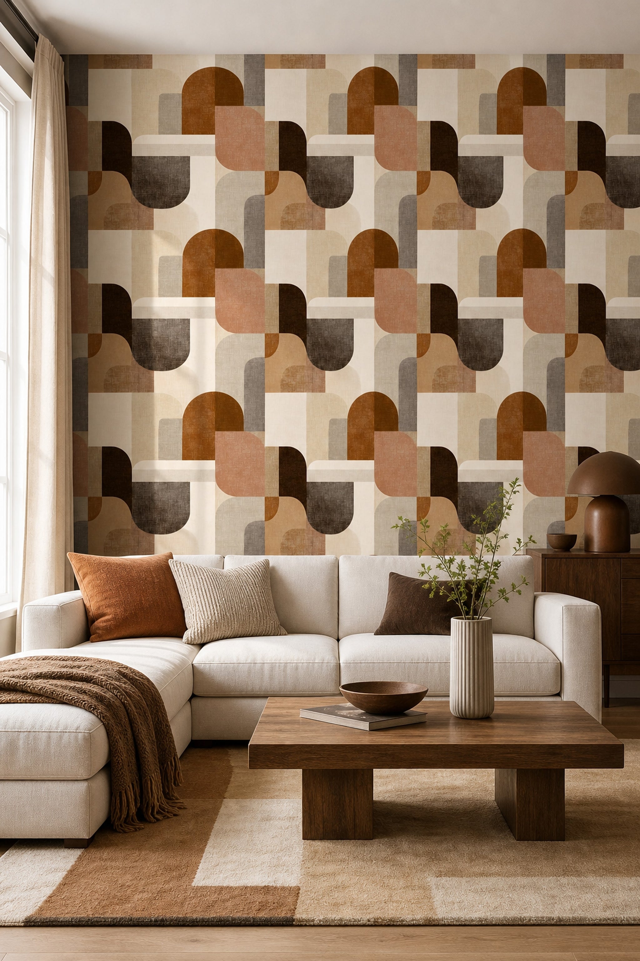 Mid Century Modern Wallpaper Geometric Removable Abstract Wall Double Roll