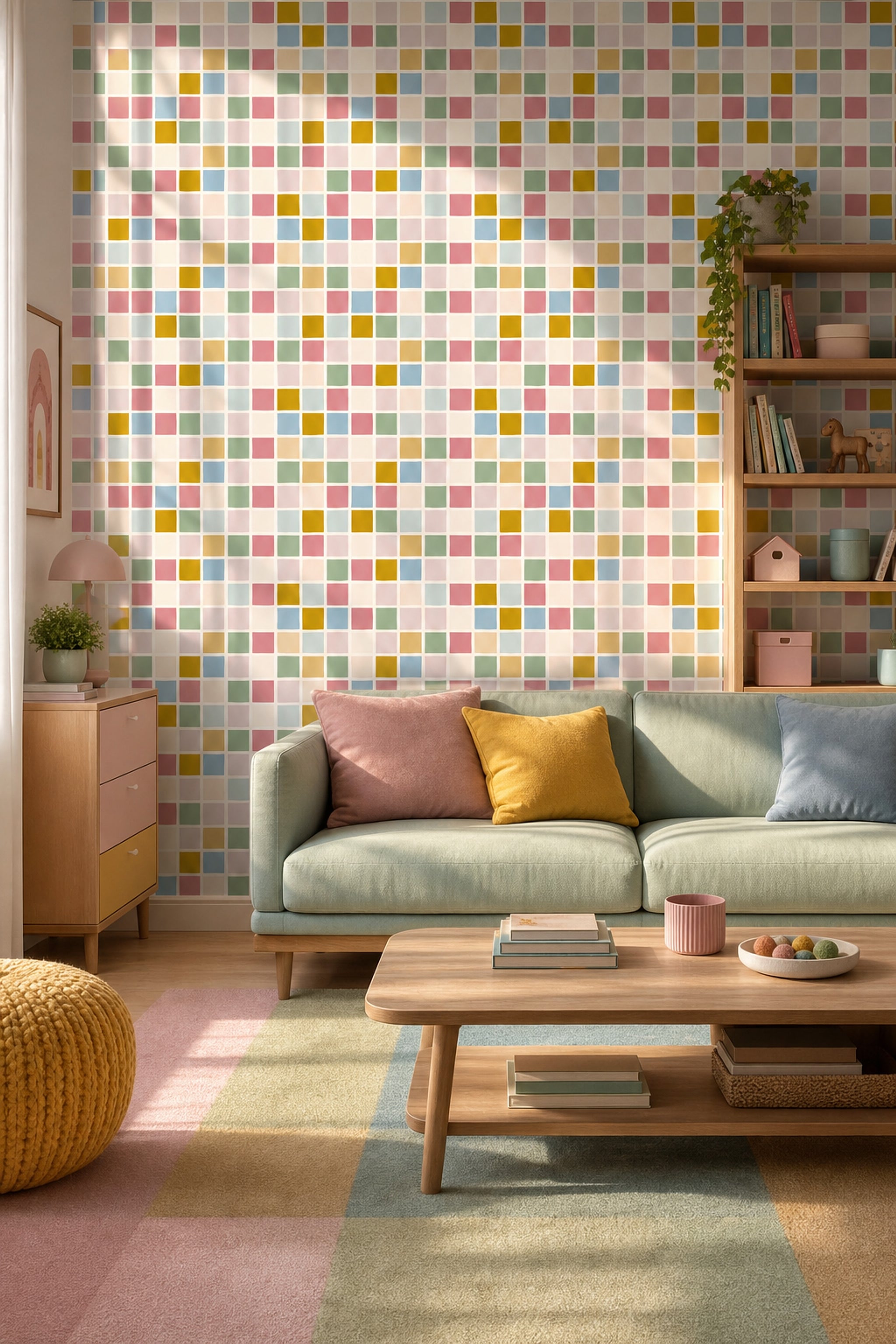 Geometric Grid Wallpaper Pastel Color Block Decorative Mural