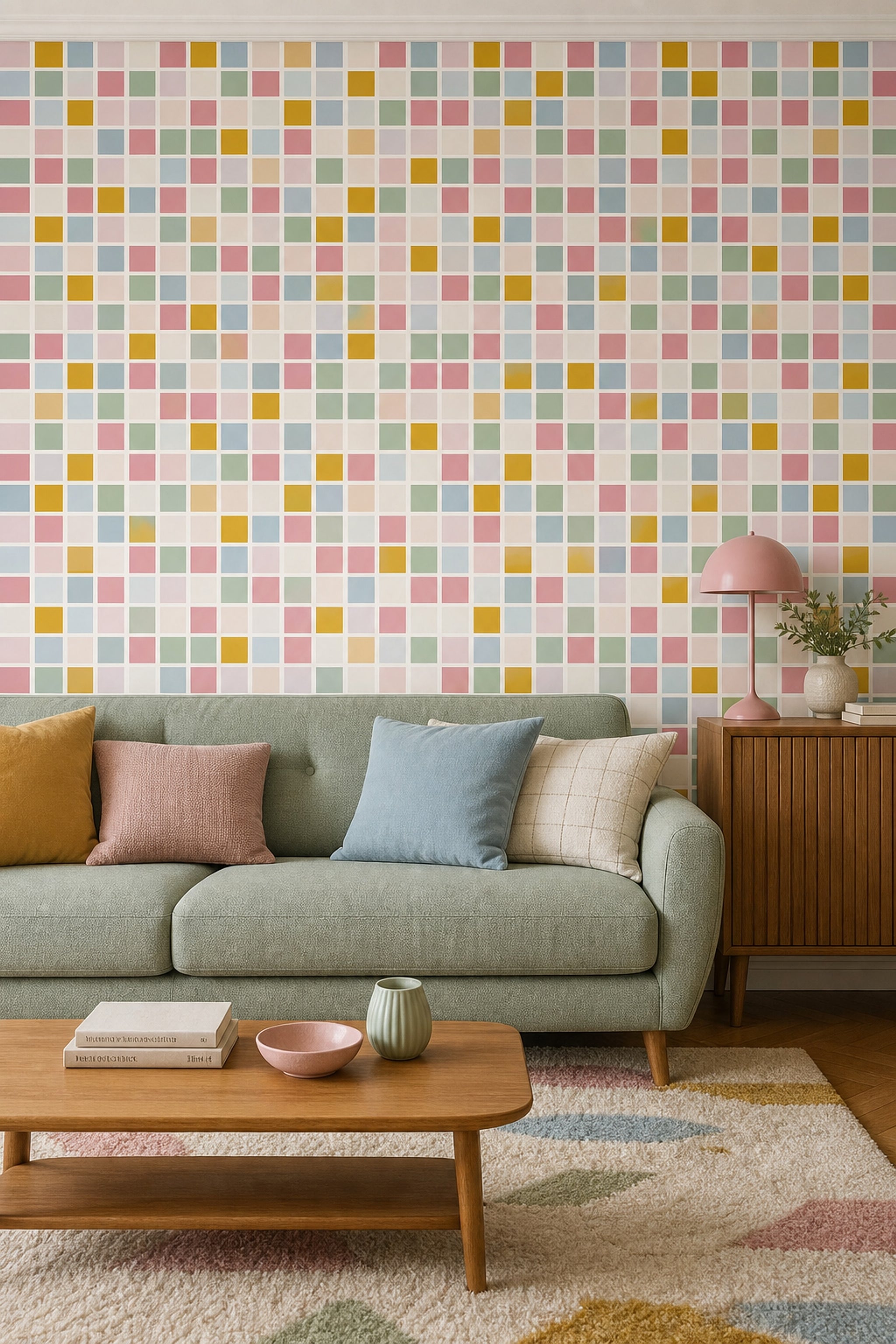 Geometric Grid Wallpaper Pastel Color Block Decorative Mural