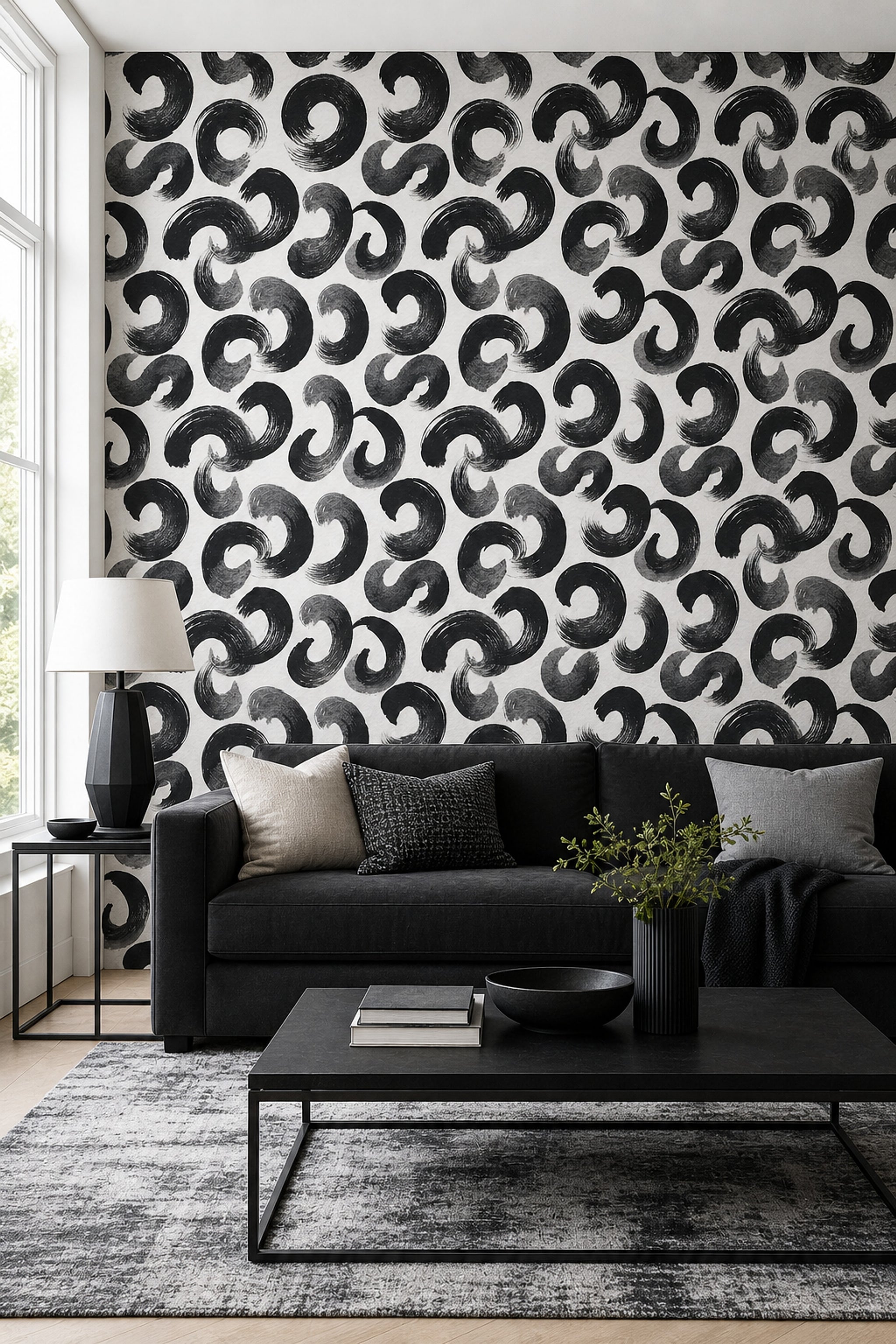 Brushstroke Circles Wallpaper Black And White Removable Textured Paper Wall Double Roll