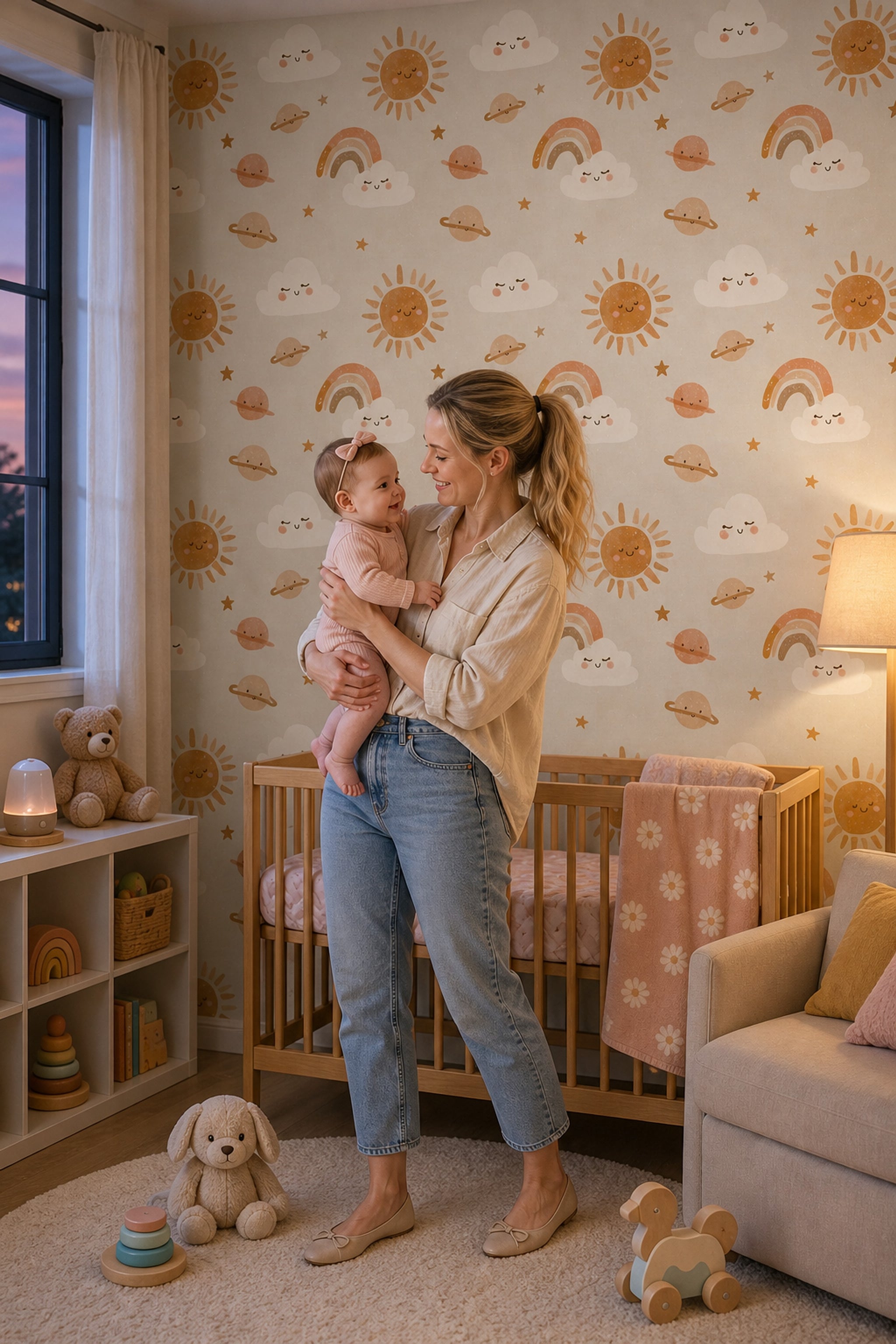 Cute Celestial Wallpaper Smiling Sun Nursery Wallpaper Removable Wall Decor