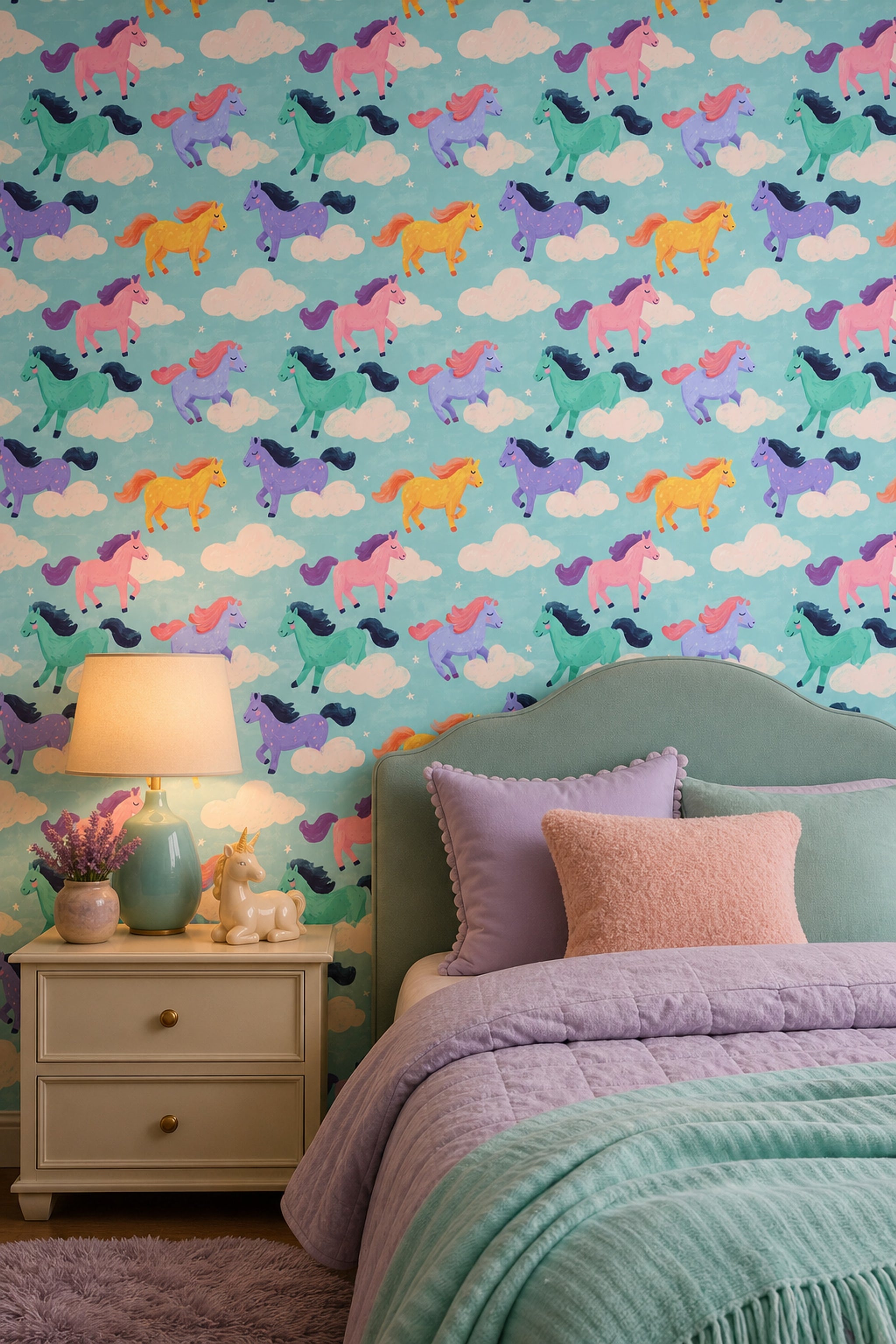 Whimsical Wallpaper Pastel Horses Nursery Decorative Mural