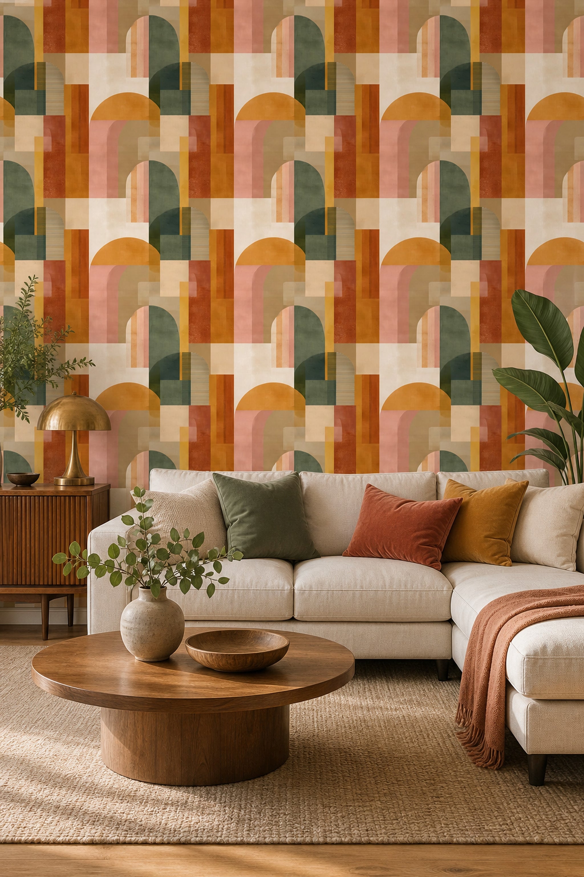 Muted Green Wallpaper Mid Century Modern Removable Wall Decor