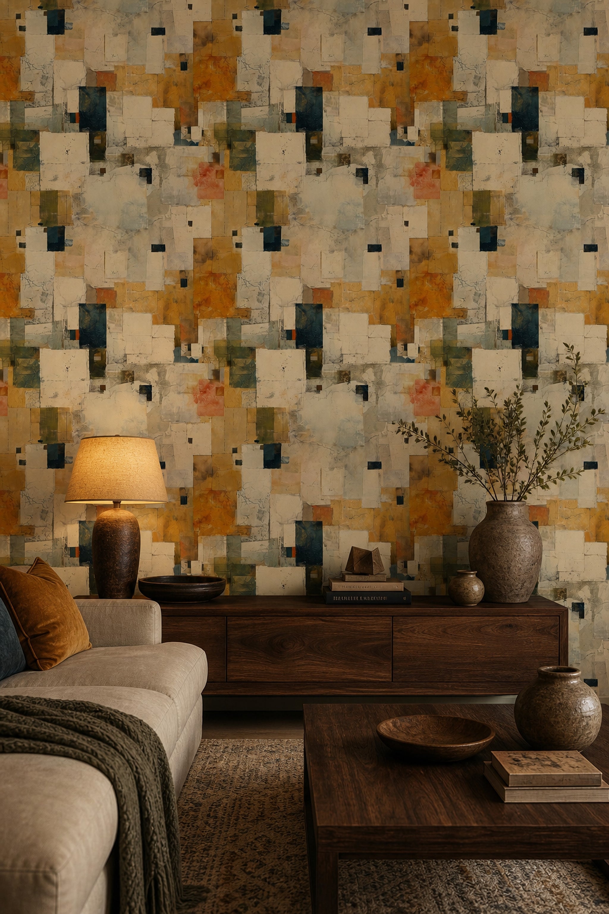 Abstract Geometric Wallpaper Rectangles Removable Modern Collage Wall Double Roll