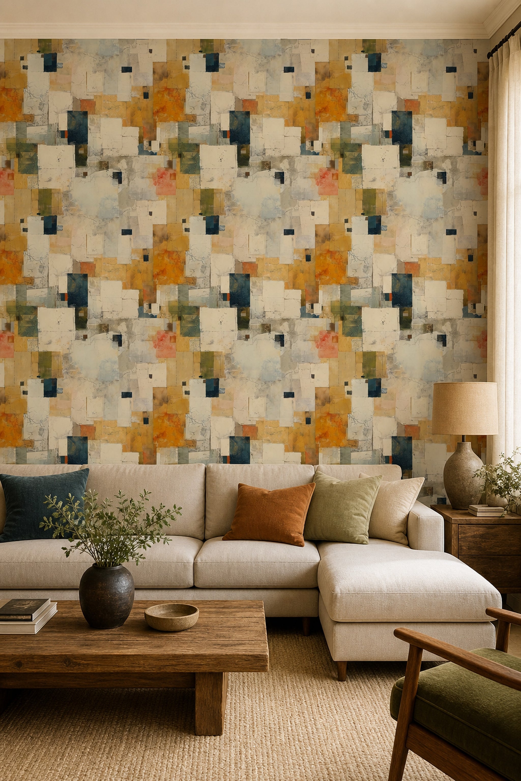 Abstract Geometric Wallpaper Rectangles Removable Modern Collage Wall Double Roll