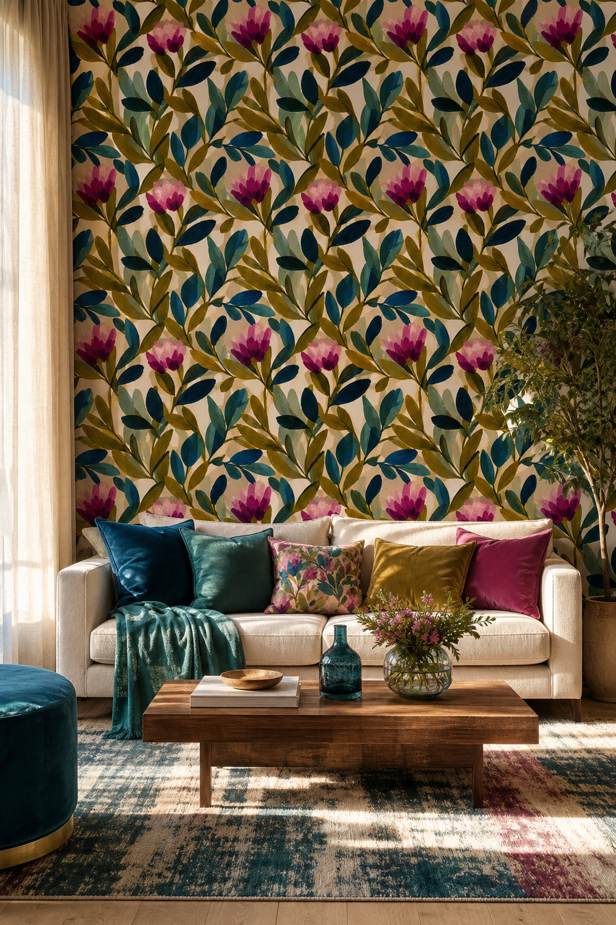 Abstract Floral Wallpaper Botanical Leaves Modern Boho Decorative Mural
