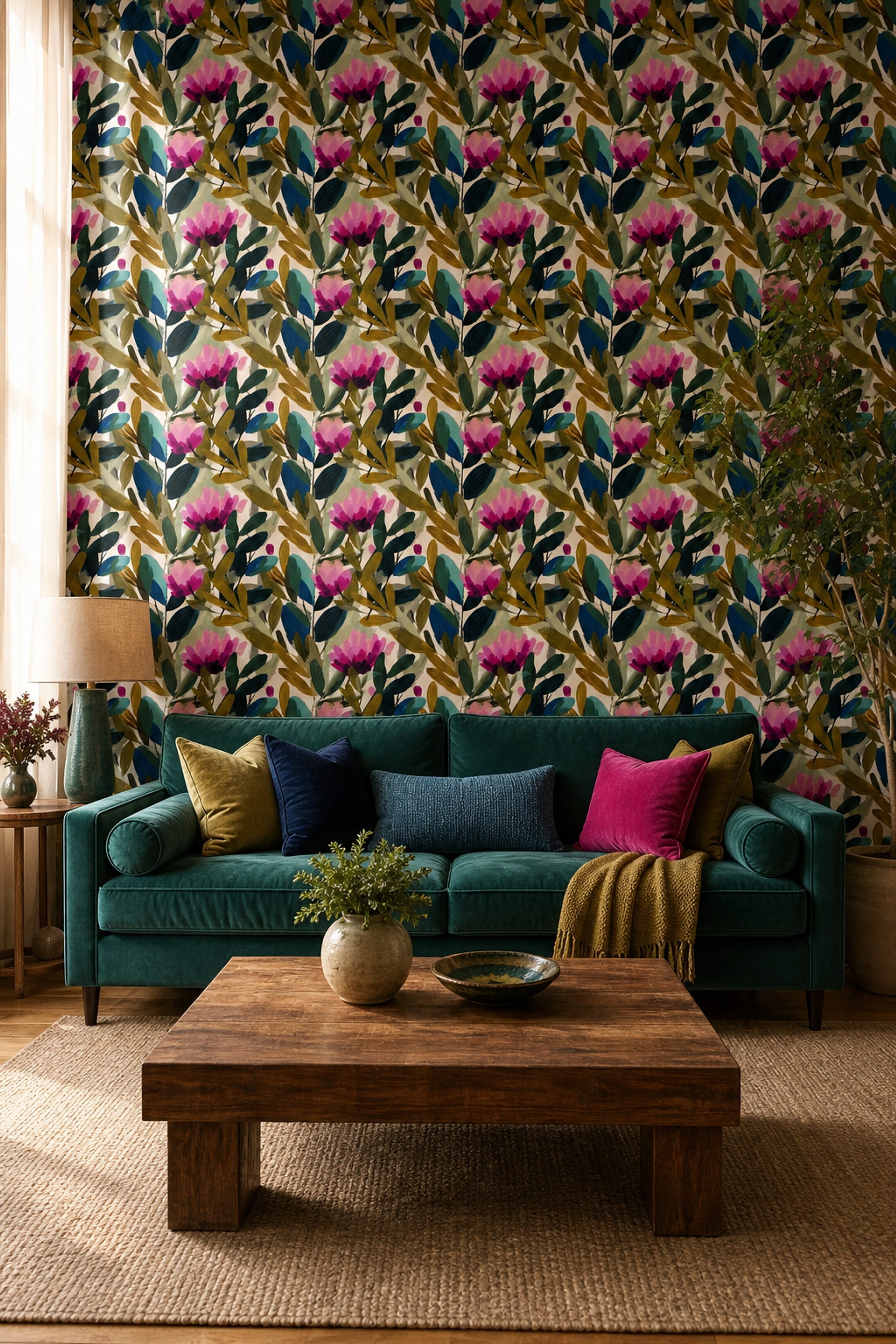 Abstract Floral Wallpaper Botanical Leaves Modern Boho Decorative Mural