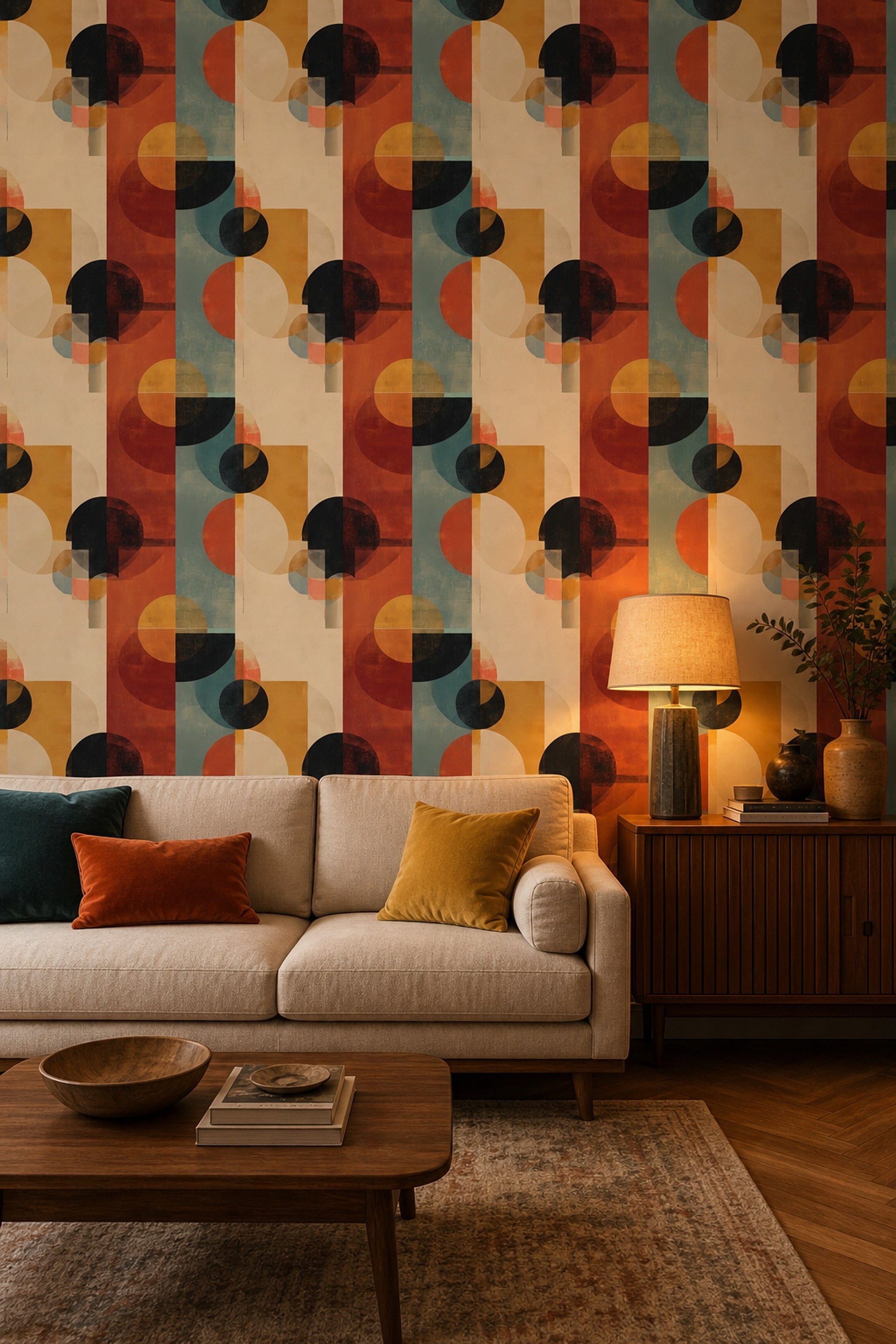 Mid Century Modern Wallpaper Geometric Abstract Removable Wall Decor