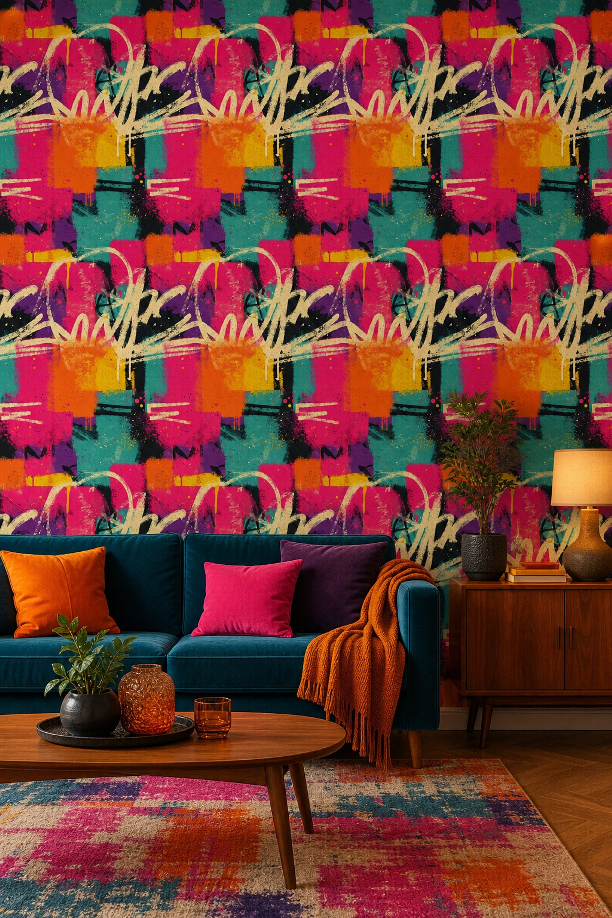 Graffiti Wallpaper Street Art Neon Pink Removable Wall Decor