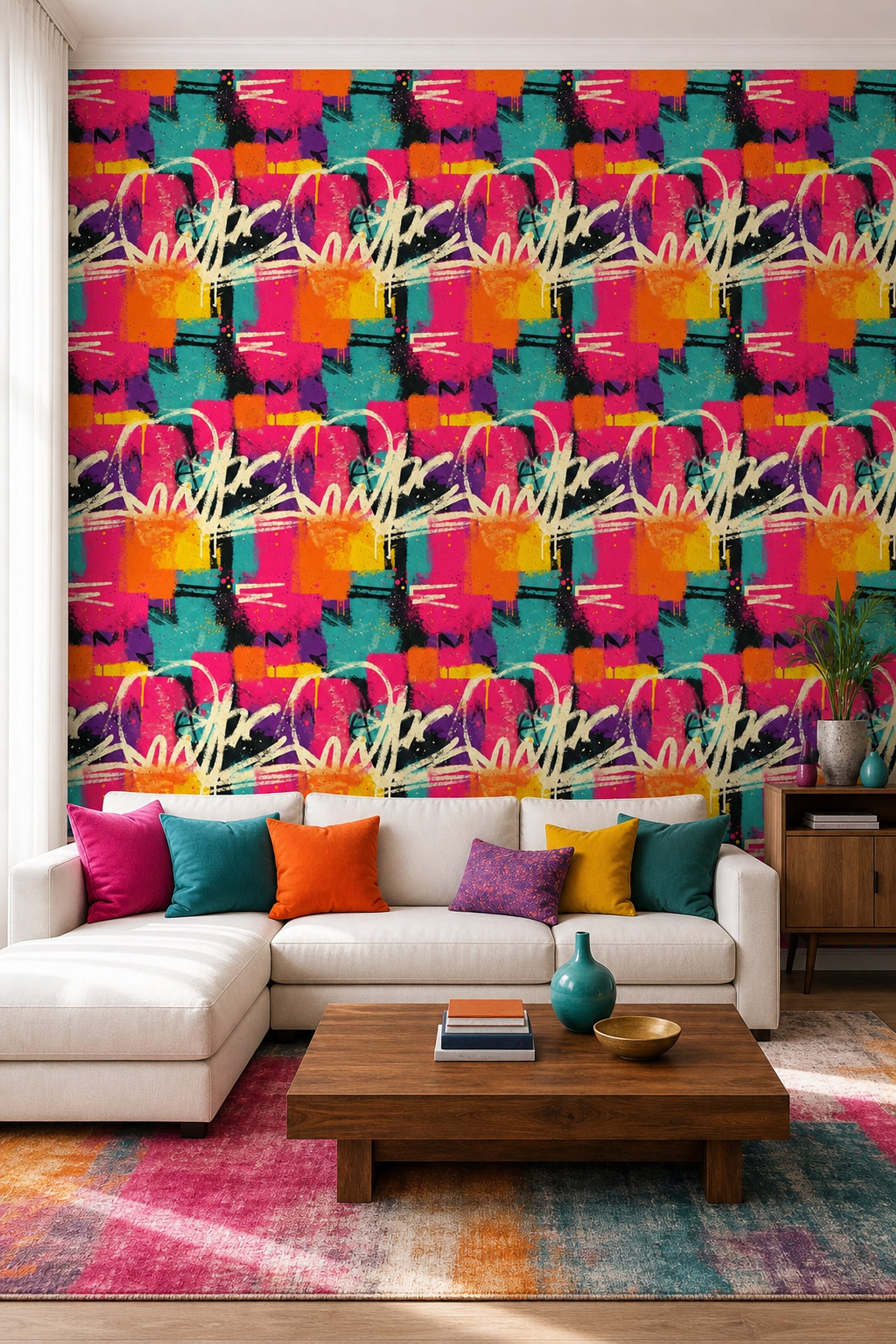 Graffiti Wallpaper Street Art Neon Pink Removable Wall Decor