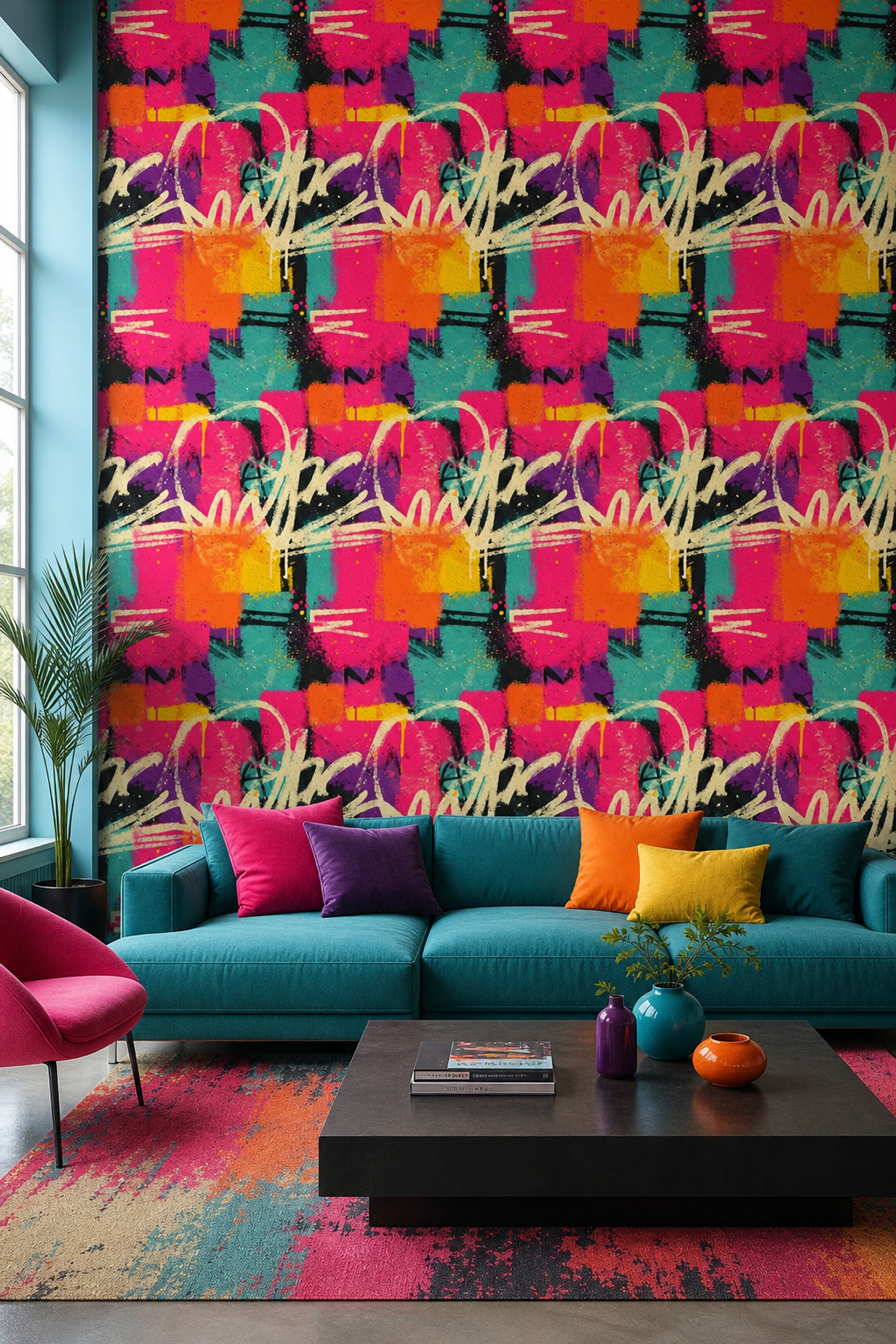 Graffiti Wallpaper Street Art Neon Pink Removable Wall Decor