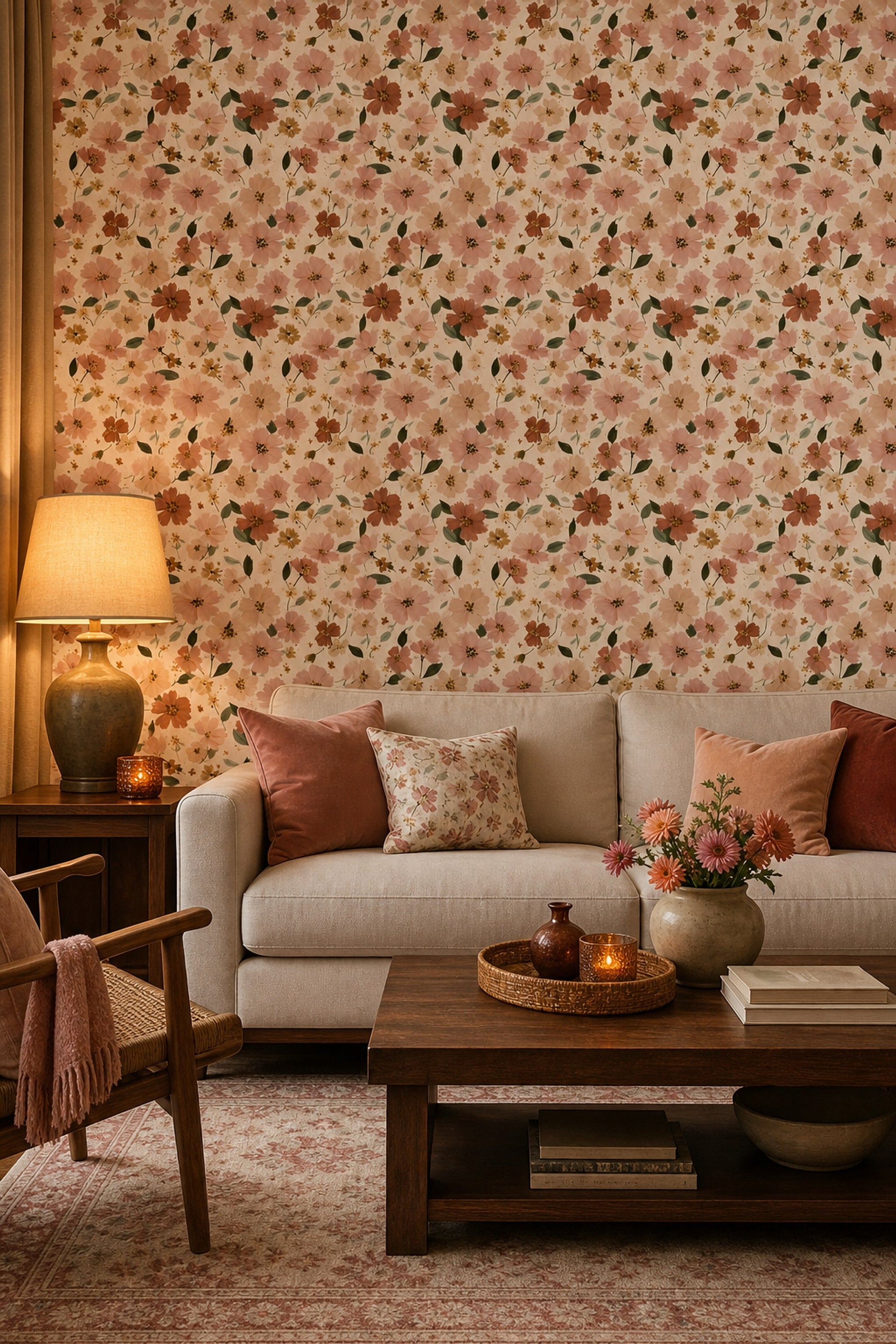 Wildflowers Wallpaper Floral Blush Pink Decorative Mural