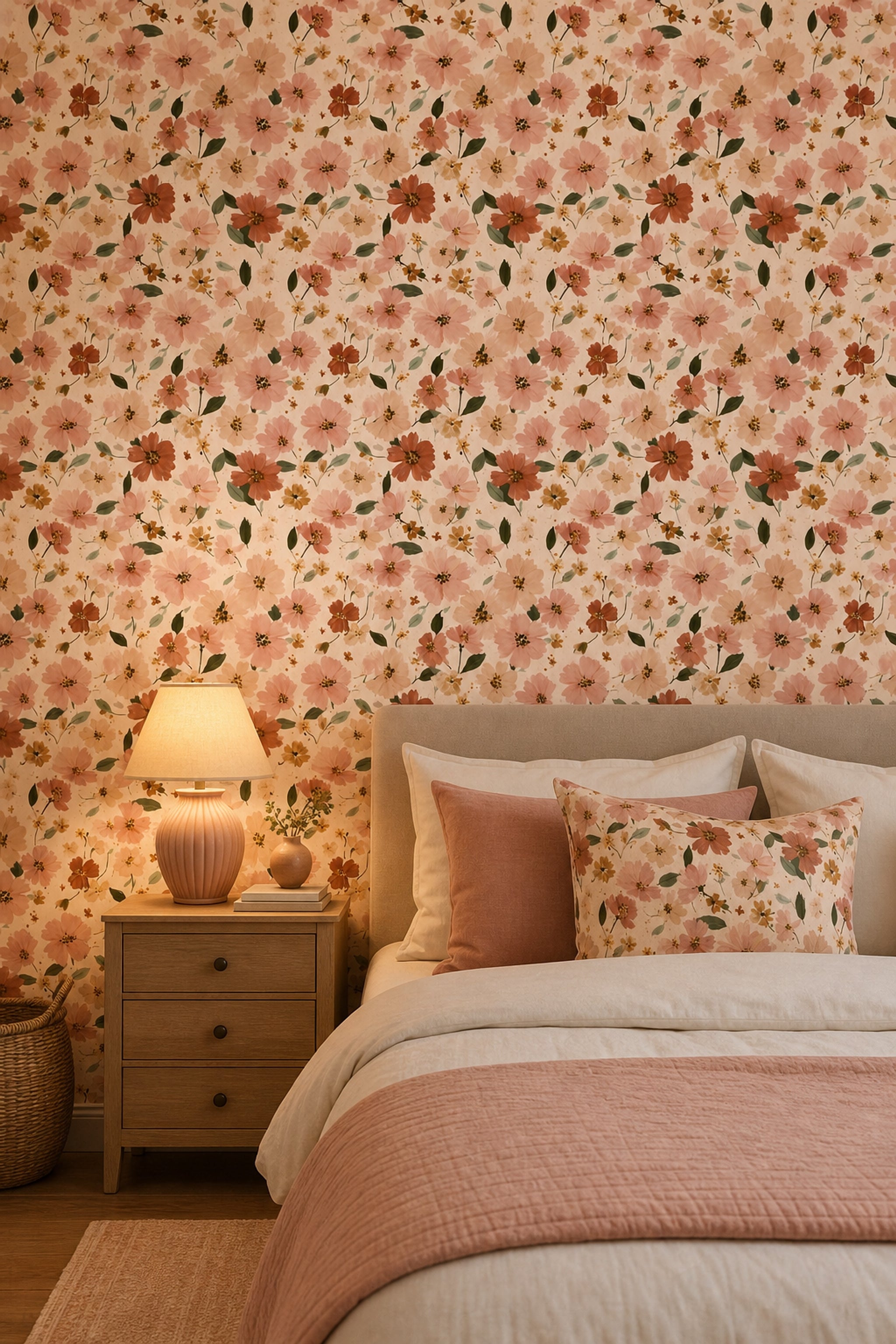 Wildflowers Wallpaper Floral Blush Pink Decorative Mural