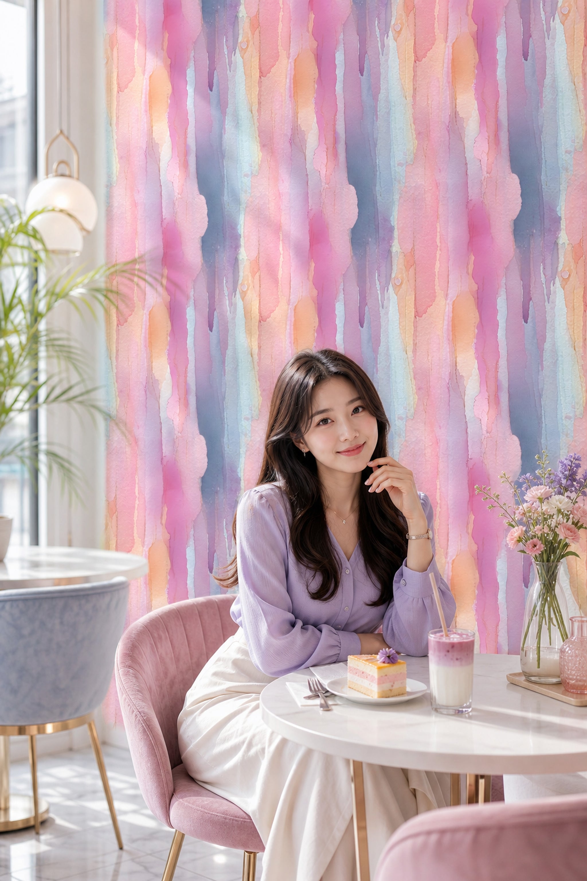 Abstract Watercolor Wallpaper Pink Ombre Pastel Wash Decorative Mural
