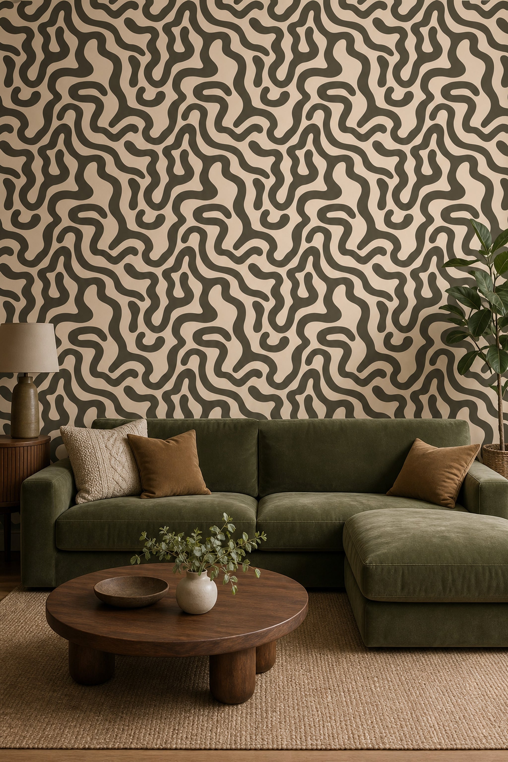 Abstract Wallpaper Organic Wavy Lines Biomorphic Shapes Decorative Mural