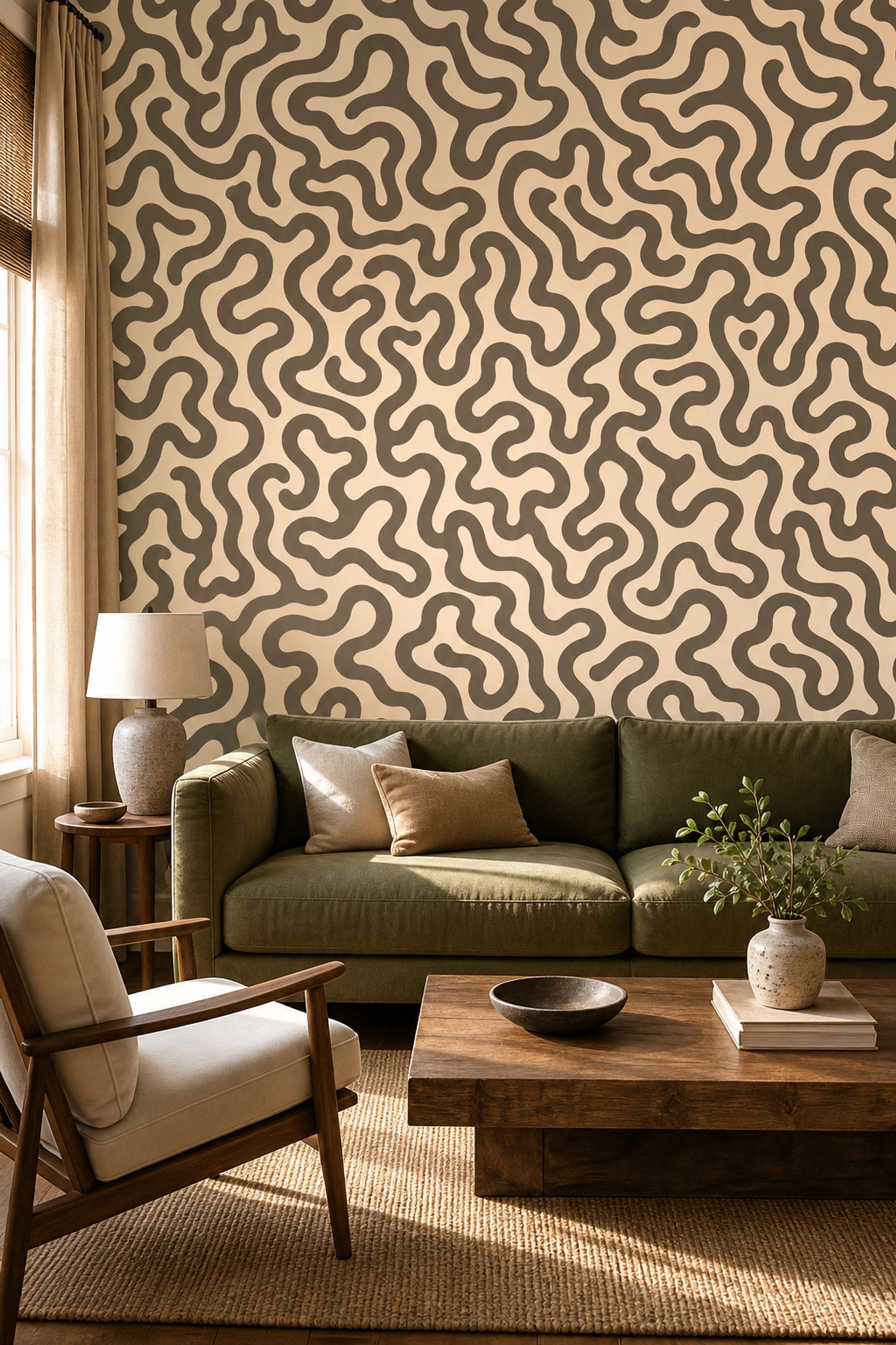 Abstract Wallpaper Organic Wavy Lines Biomorphic Shapes Decorative Mural