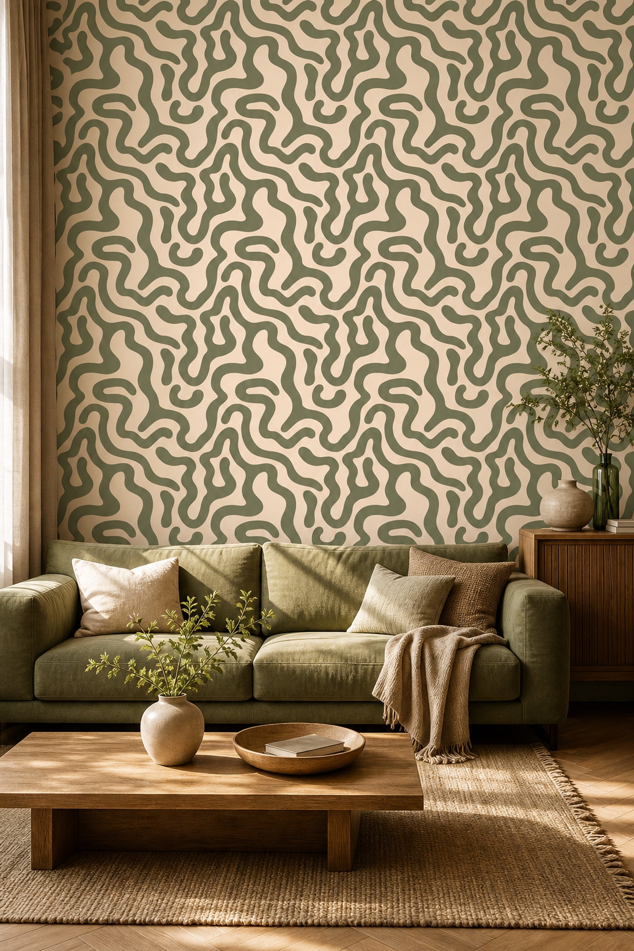 Organic Shapes Wallpaper Wavy Lines Removable Biomorphic Wall Double Roll