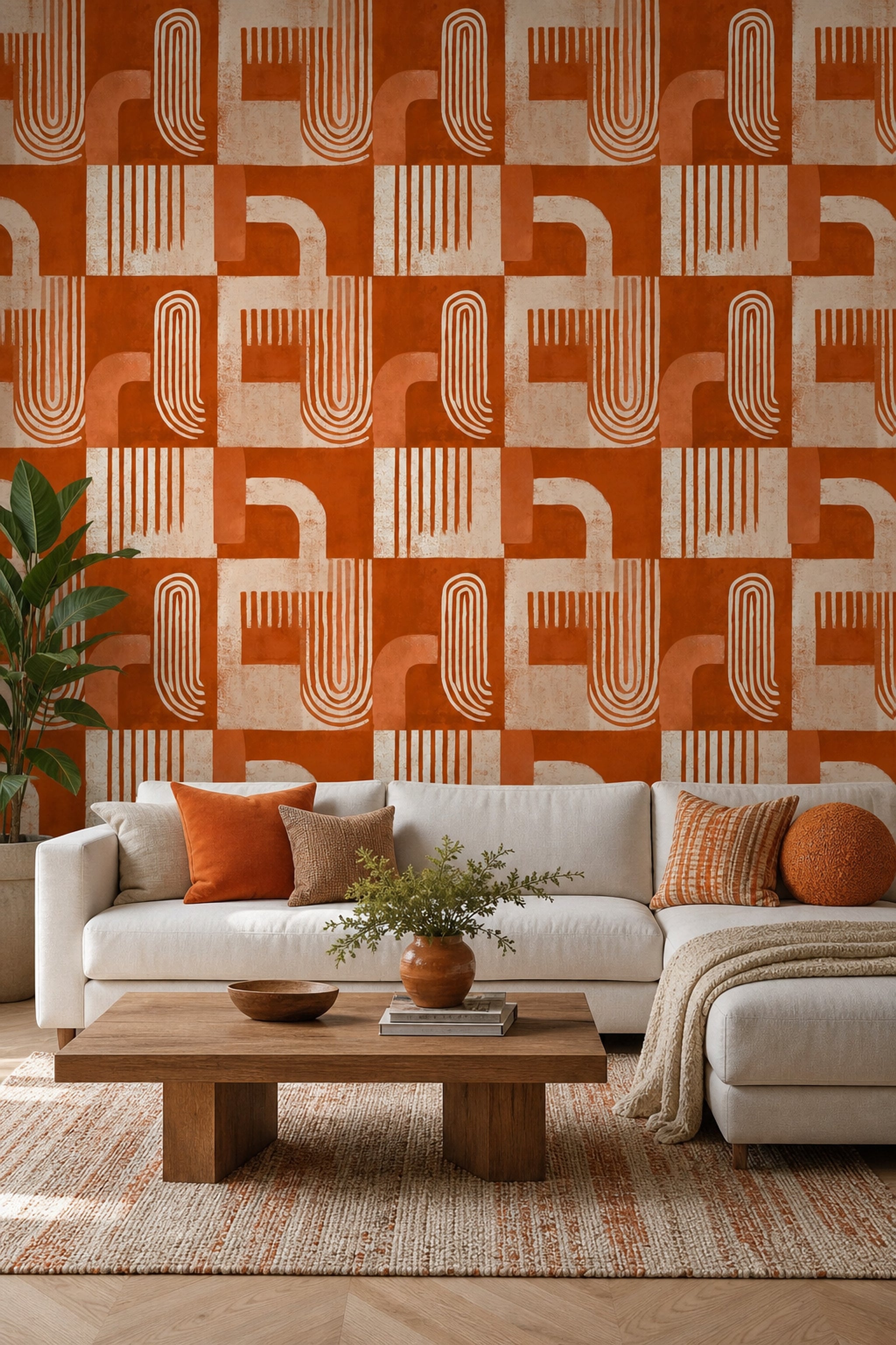 Mid Century Modern Wallpaper Geometric Removable Abstract Wall Double Roll