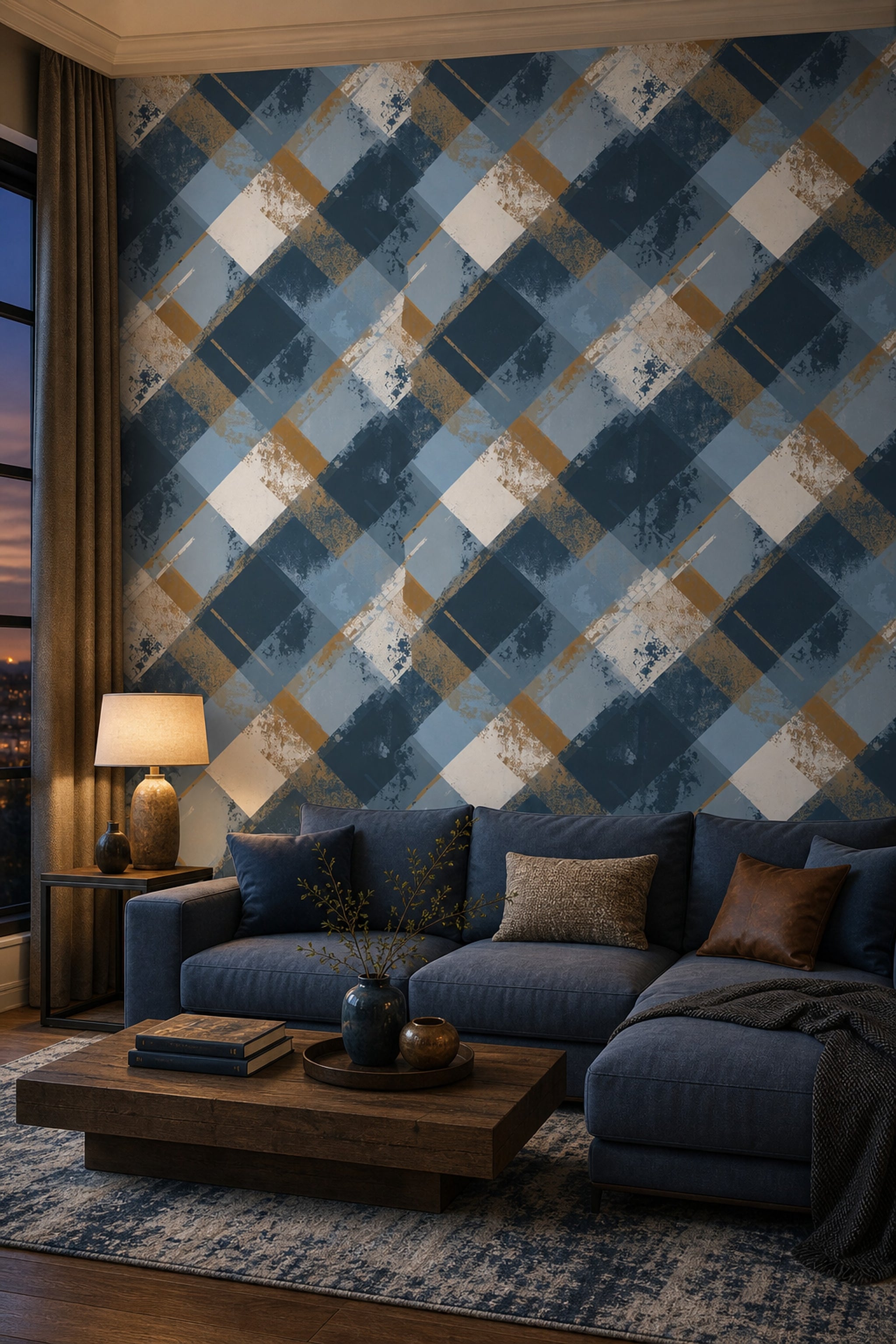 Abstract Geometric Wallpaper Overlapping Squares Distressed Texture Decorative Mural