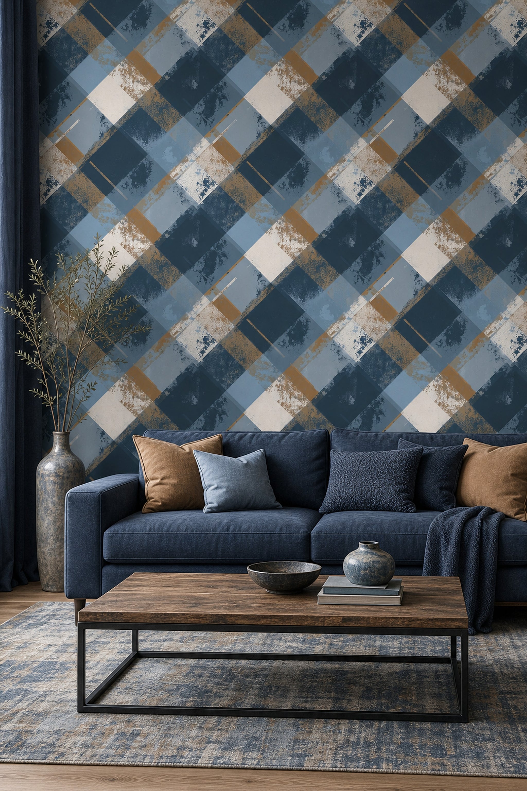 Abstract Geometric Wallpaper Overlapping Squares Distressed Texture Decorative Mural