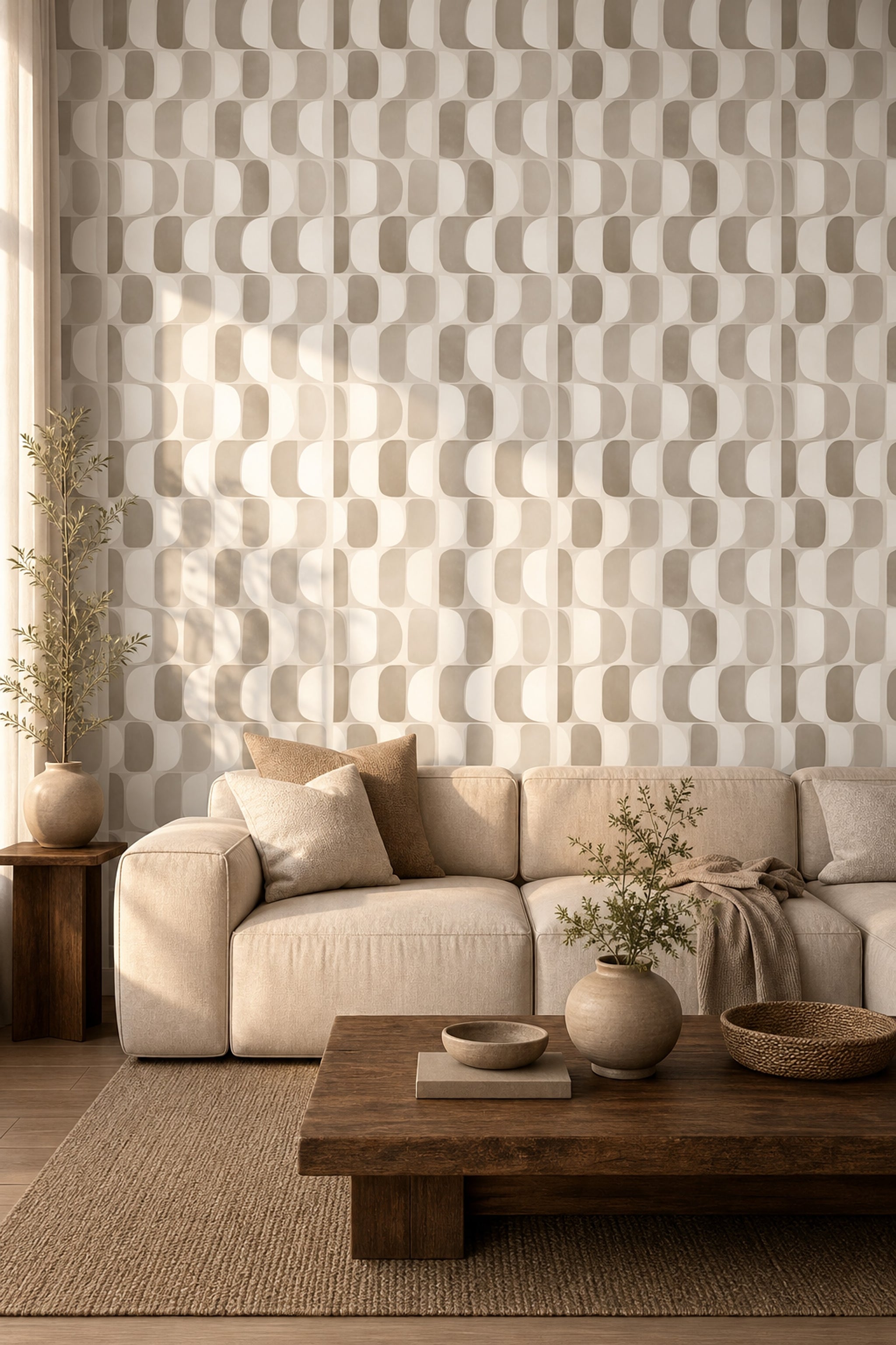 Mid Century Modern Wallpaper Geometric Shapes Removable Minimalist Wall Double Roll