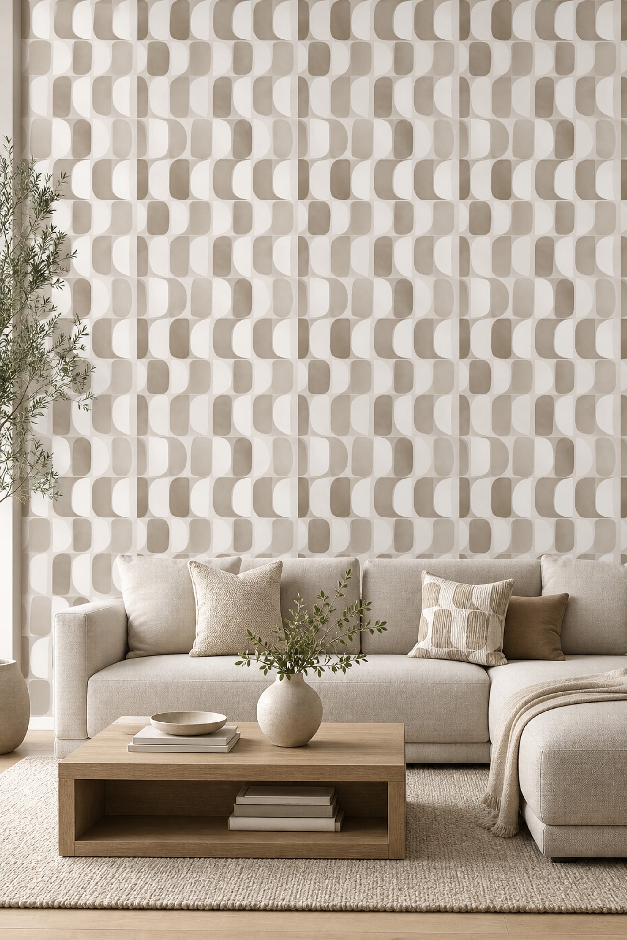 Mid Century Modern Wallpaper Geometric Shapes Removable Minimalist Wall Double Roll